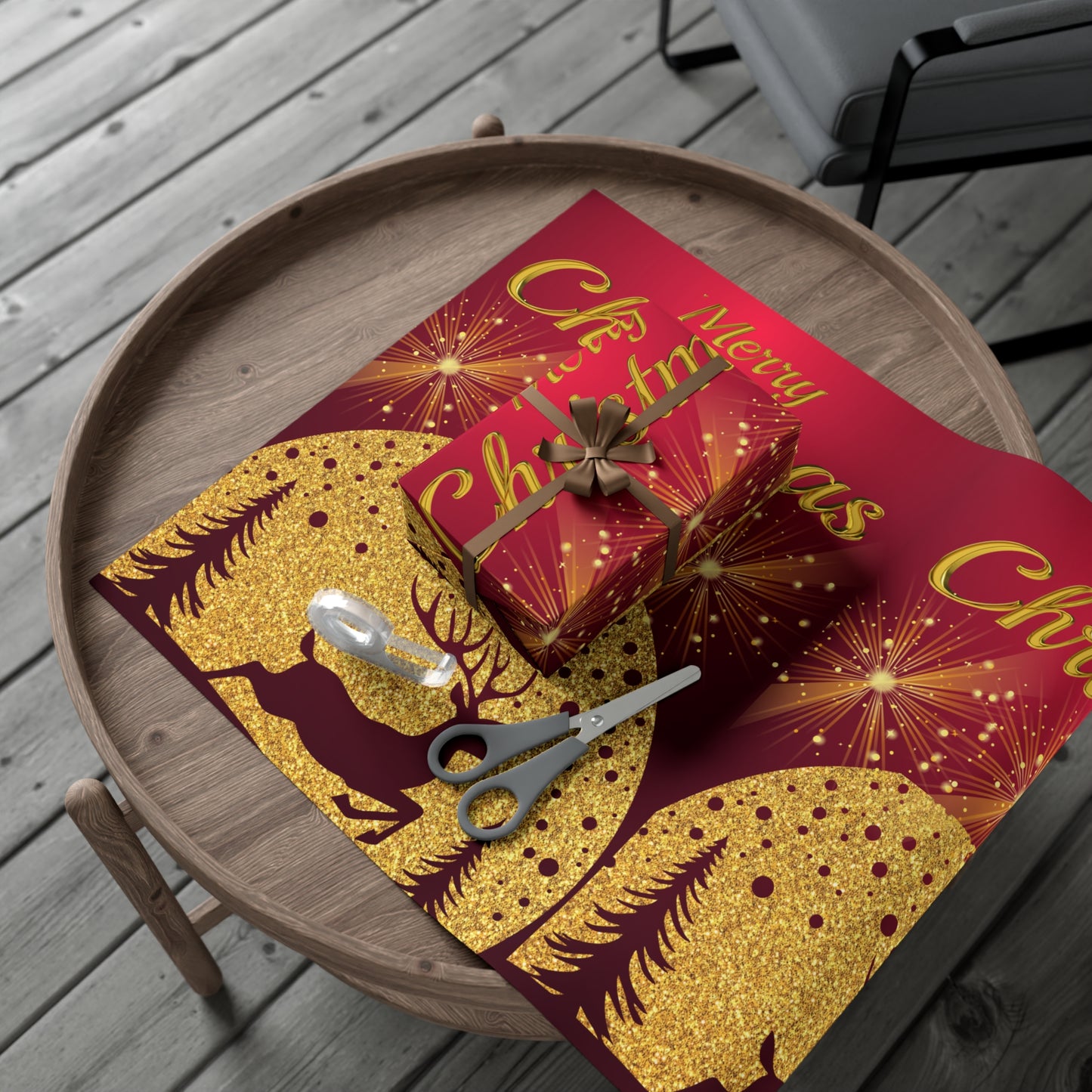 Maroon and Gold Running Deer Gift Wrap