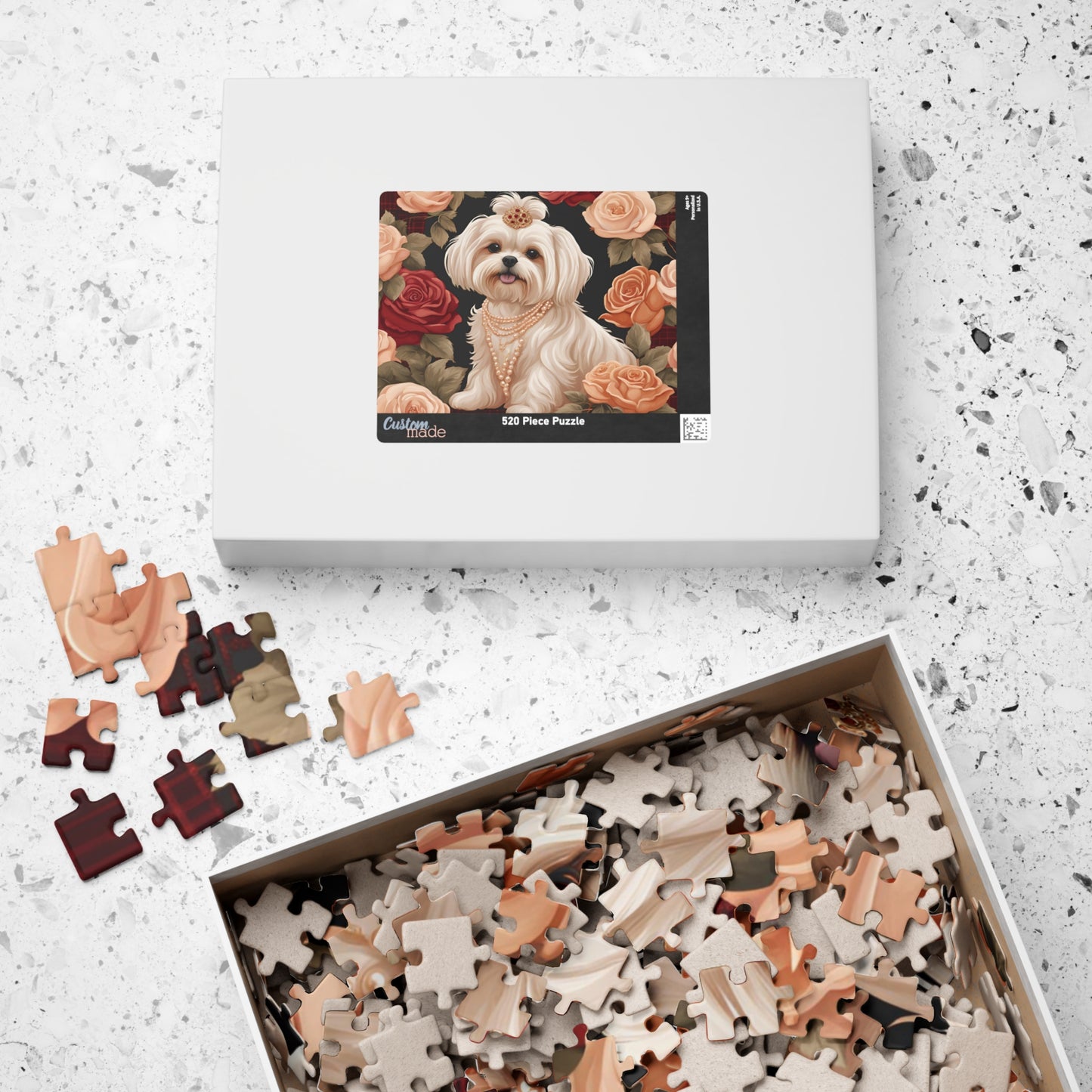 Luxury Puzzle - Shih Tzu Dog with Pearls and Roses. Exquisite, Cream-Colored Design, (Glossy-520 pcs)