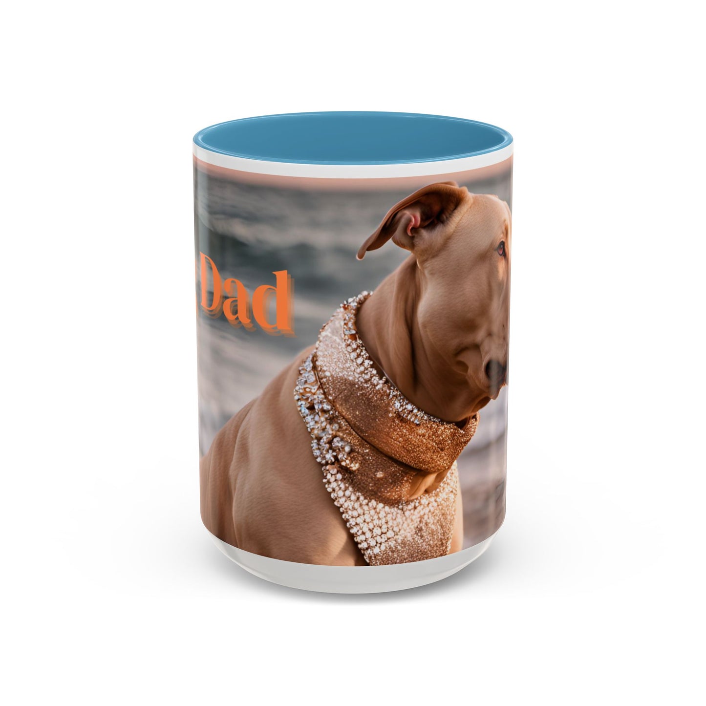 Coffee Mug - Brown Pitbull 'Dog Dad' Beach Design