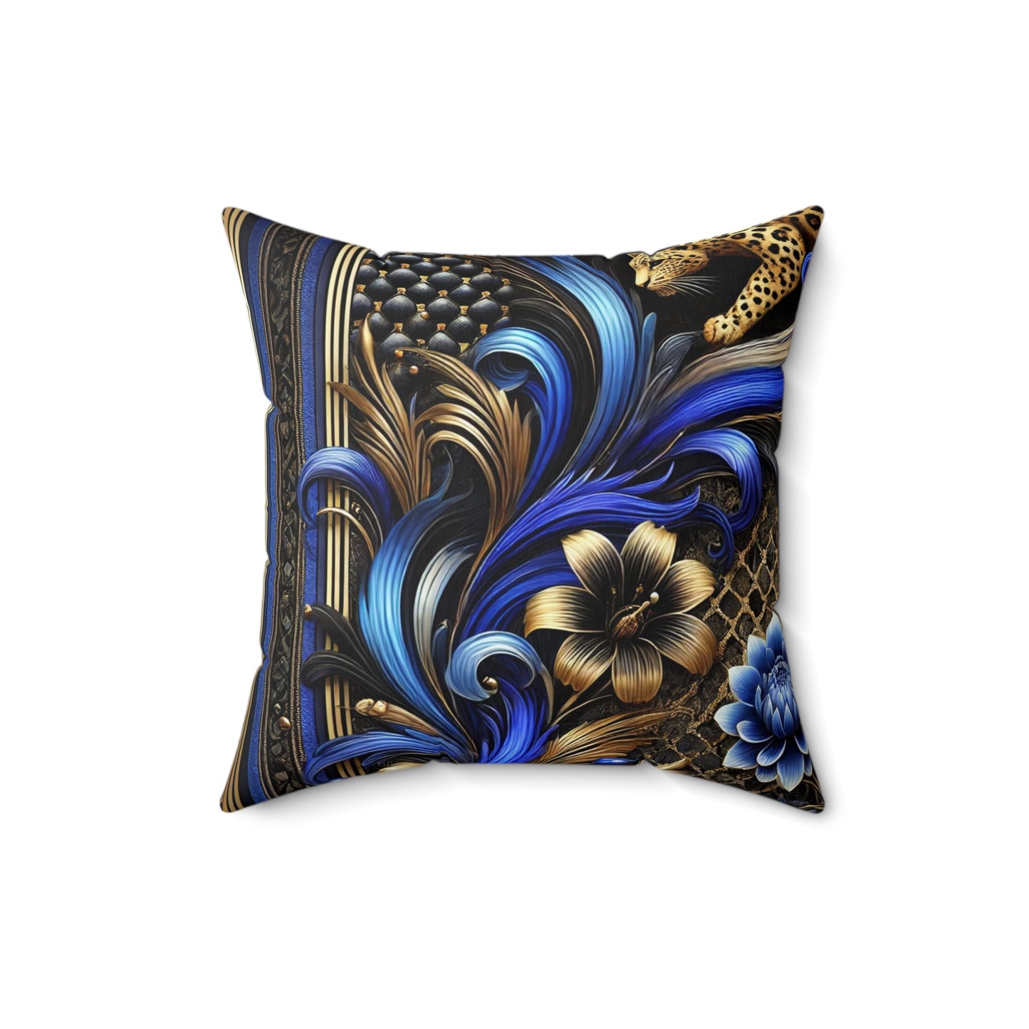 Leopard Print Cobalt Blue and Gold, Spun Polyester Square Pillow