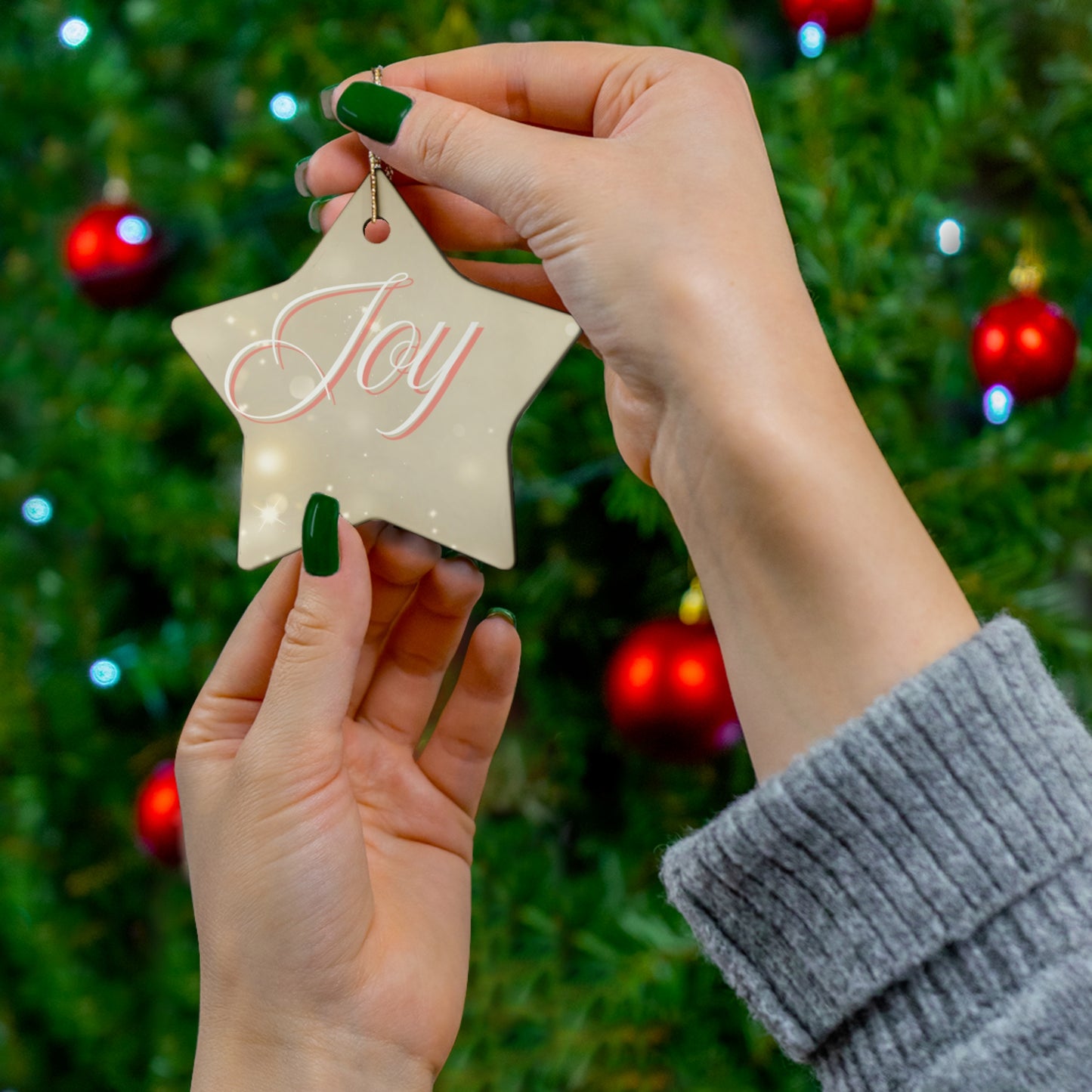 Christmas Ceramic Ornament - Joy with Marble and Gold Dust Background, 4 Shapes