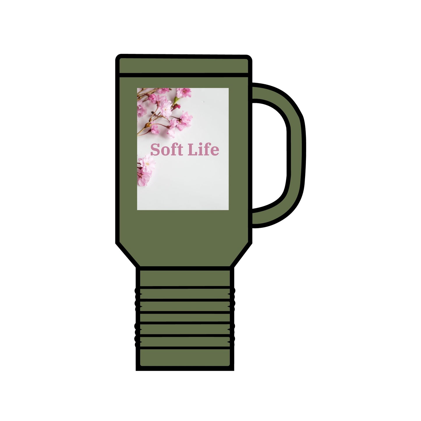 Floral "Soft Life", Insulated Travel Mug, 40oz