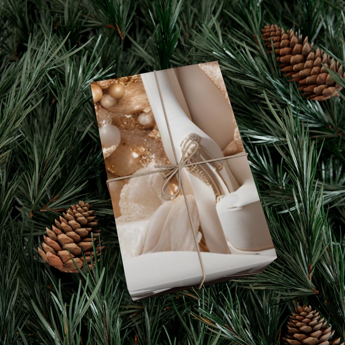 Gold and White Christmas Themed Decor Gift Wrap Papers