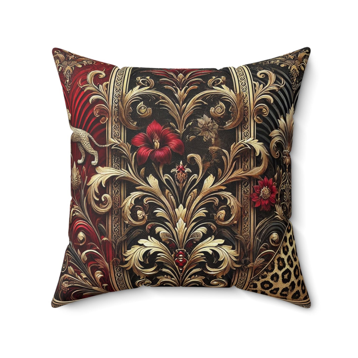 Leopard Print Crimson and Gold, Spun Polyester Square Pillow