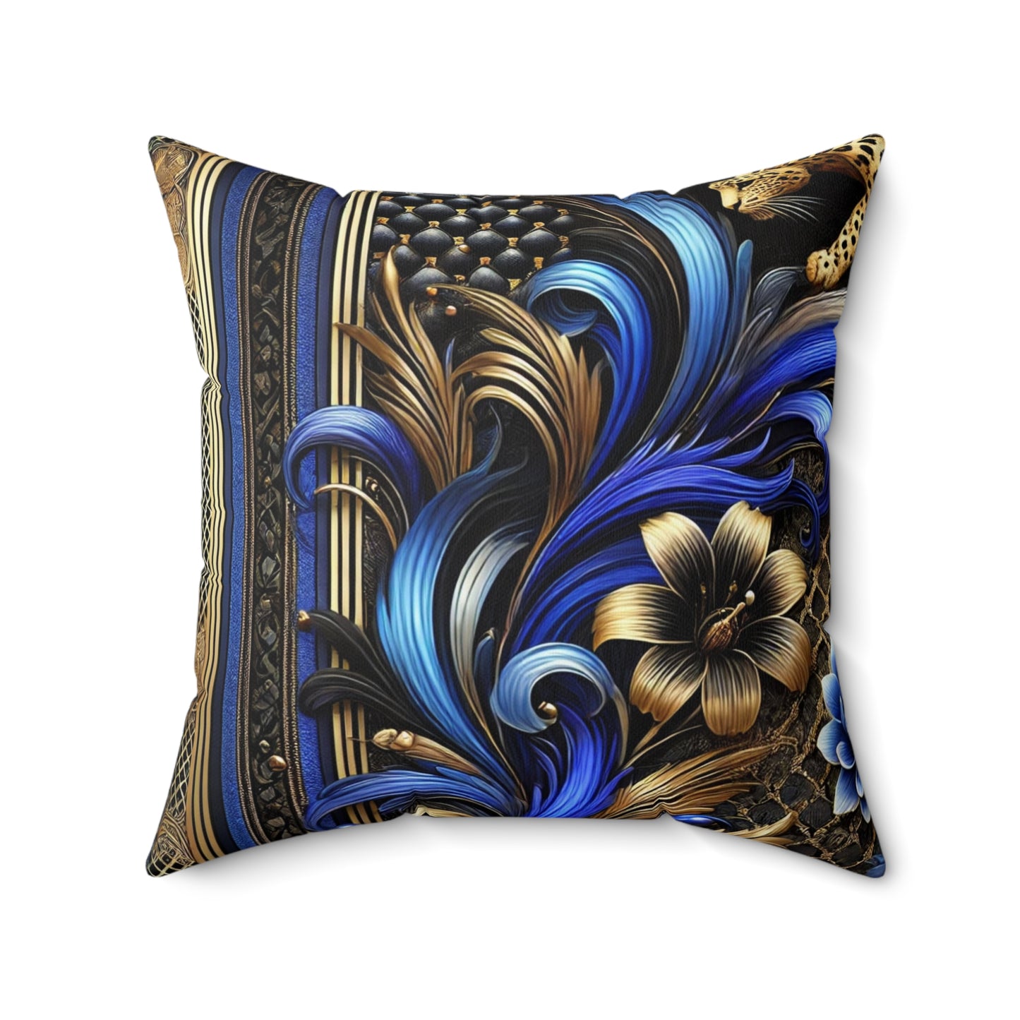 Leopard Print Cobalt Blue and Gold, Spun Polyester Square Pillow