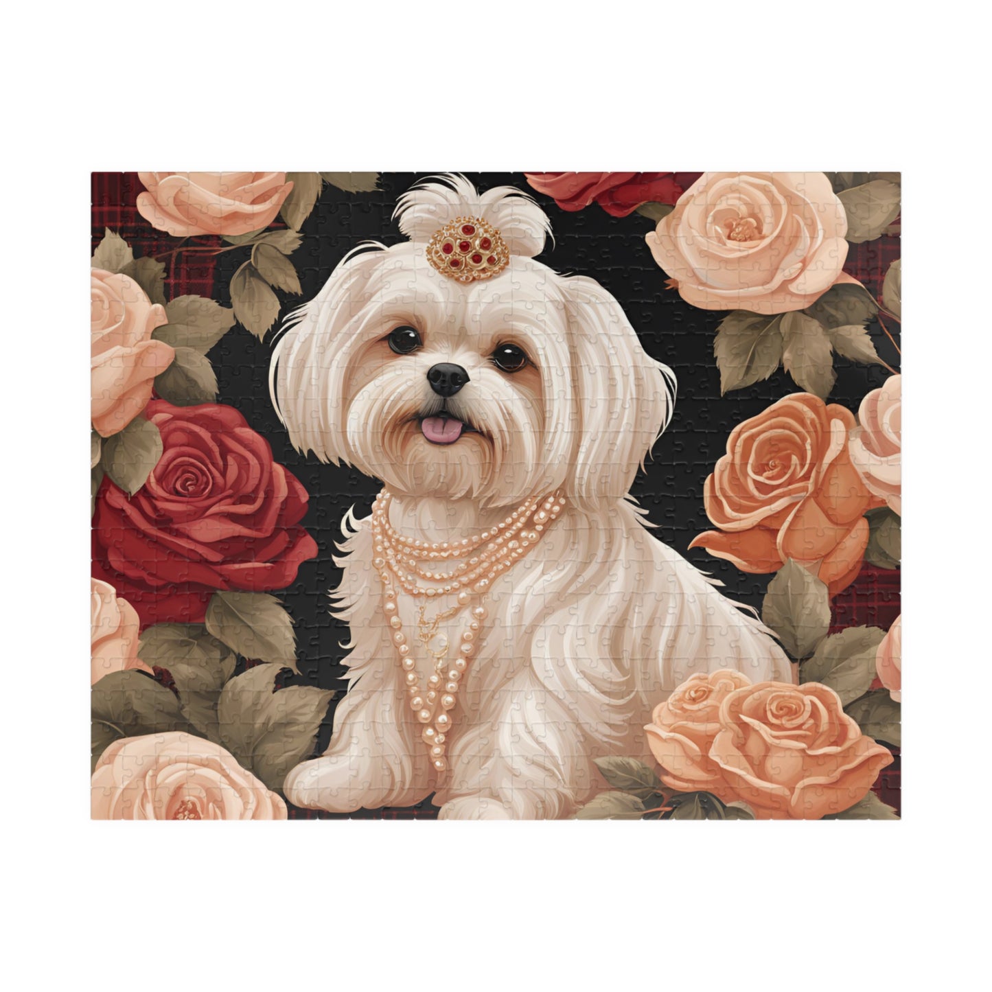 Luxury Puzzle - Shih Tzu Dog with Pearls and Roses. Exquisite, Cream-Colored Design, (Glossy-520 pcs)