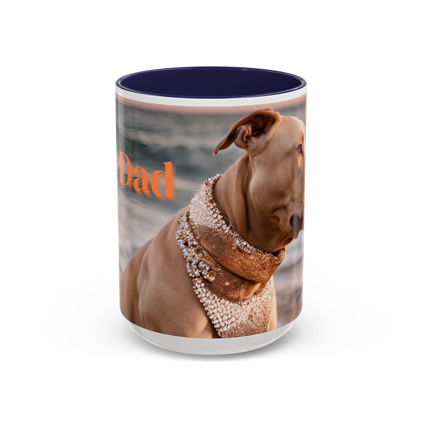 Coffee Mug - Brown Pitbull 'Dog Dad' Beach Design