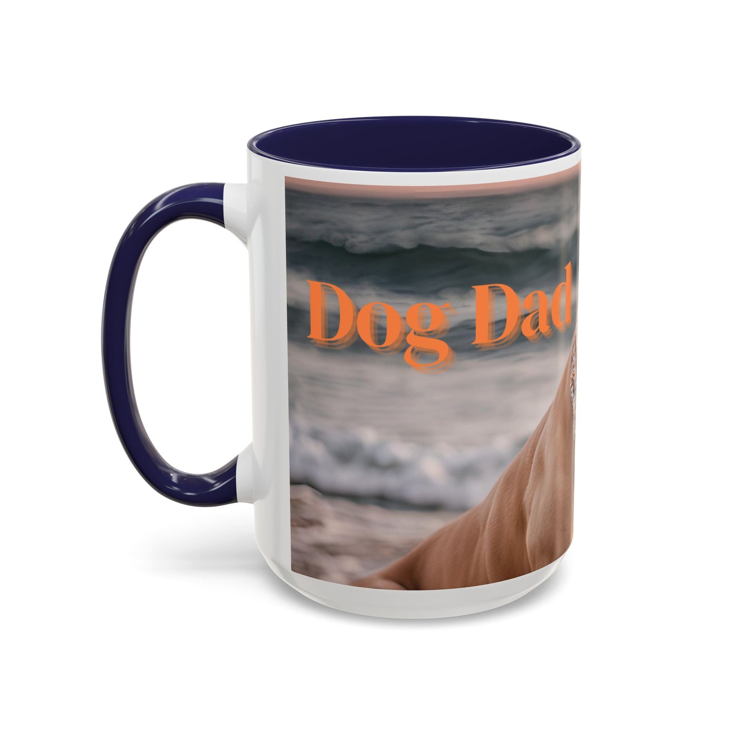 Coffee Mug - Brown Pitbull 'Dog Dad' Beach Design