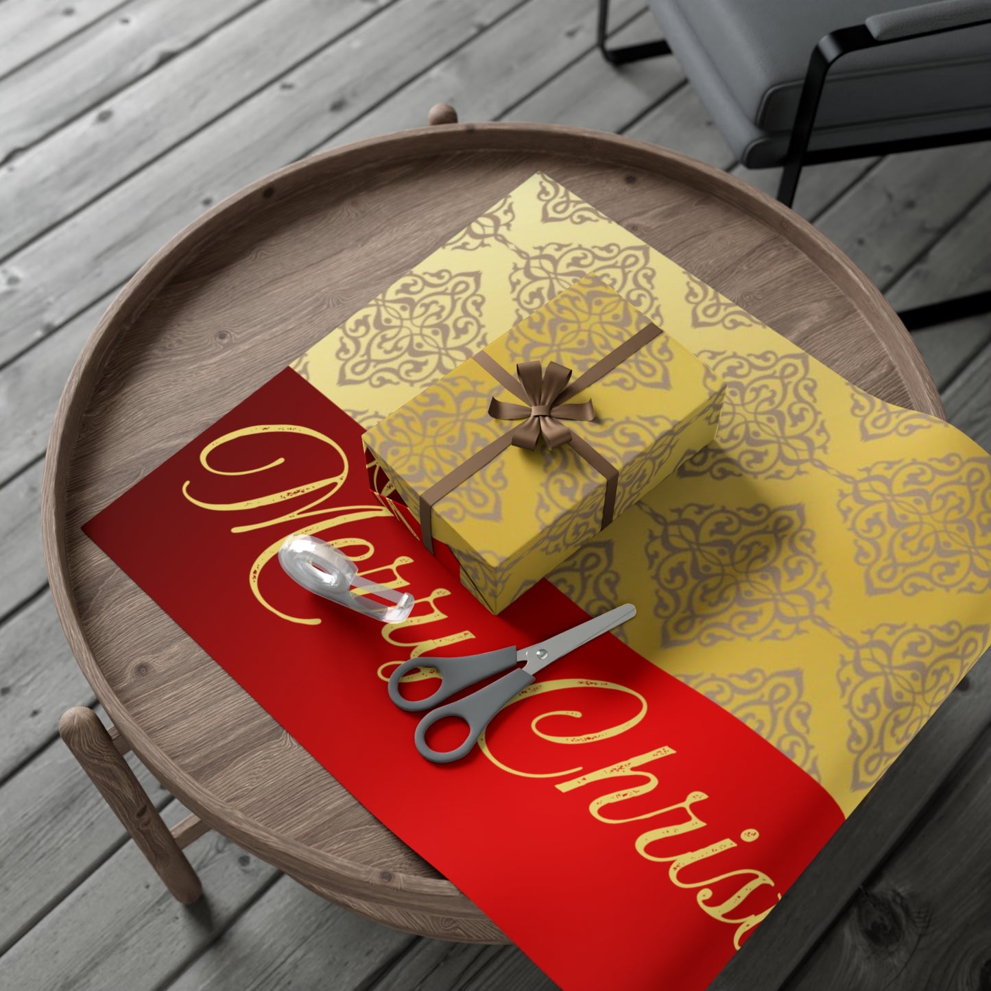 Gold Triangles and Maroon Christmas Gift Wrap