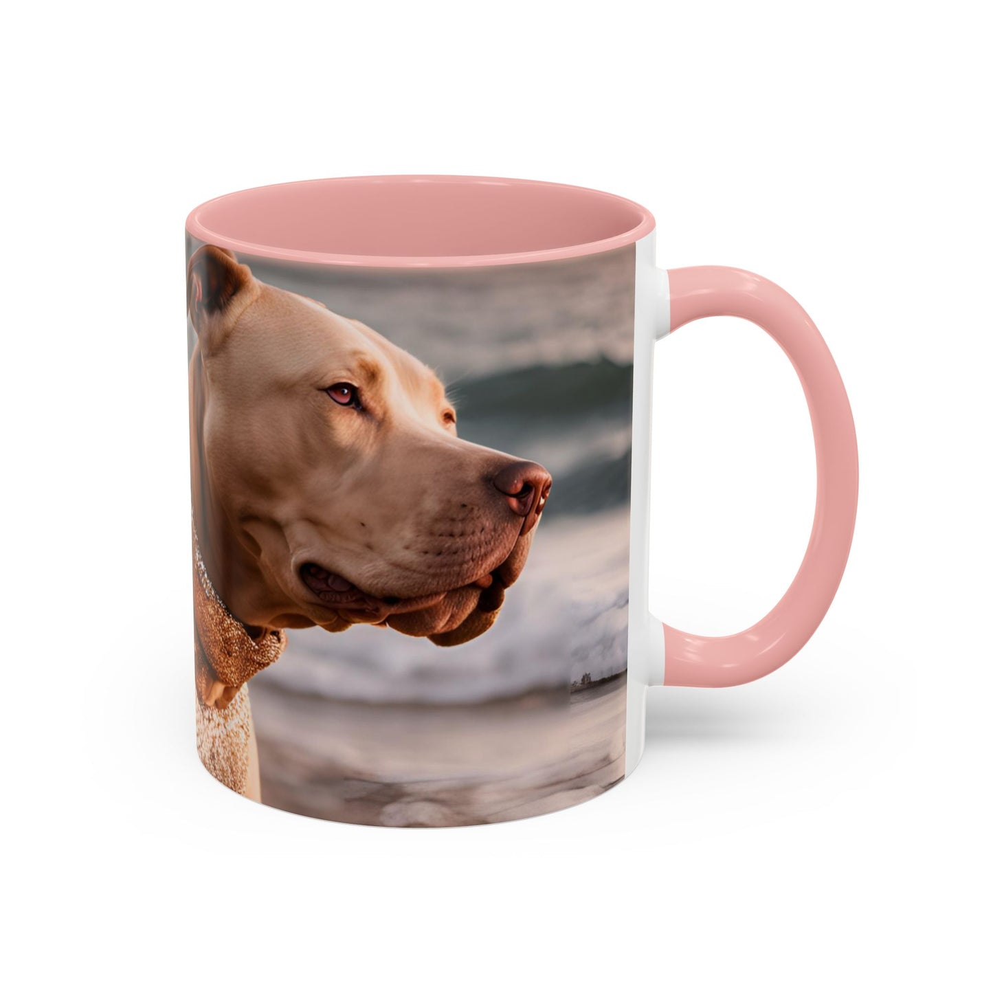 Coffee Mug - Brown Pitbull 'Dog Dad' Beach Design