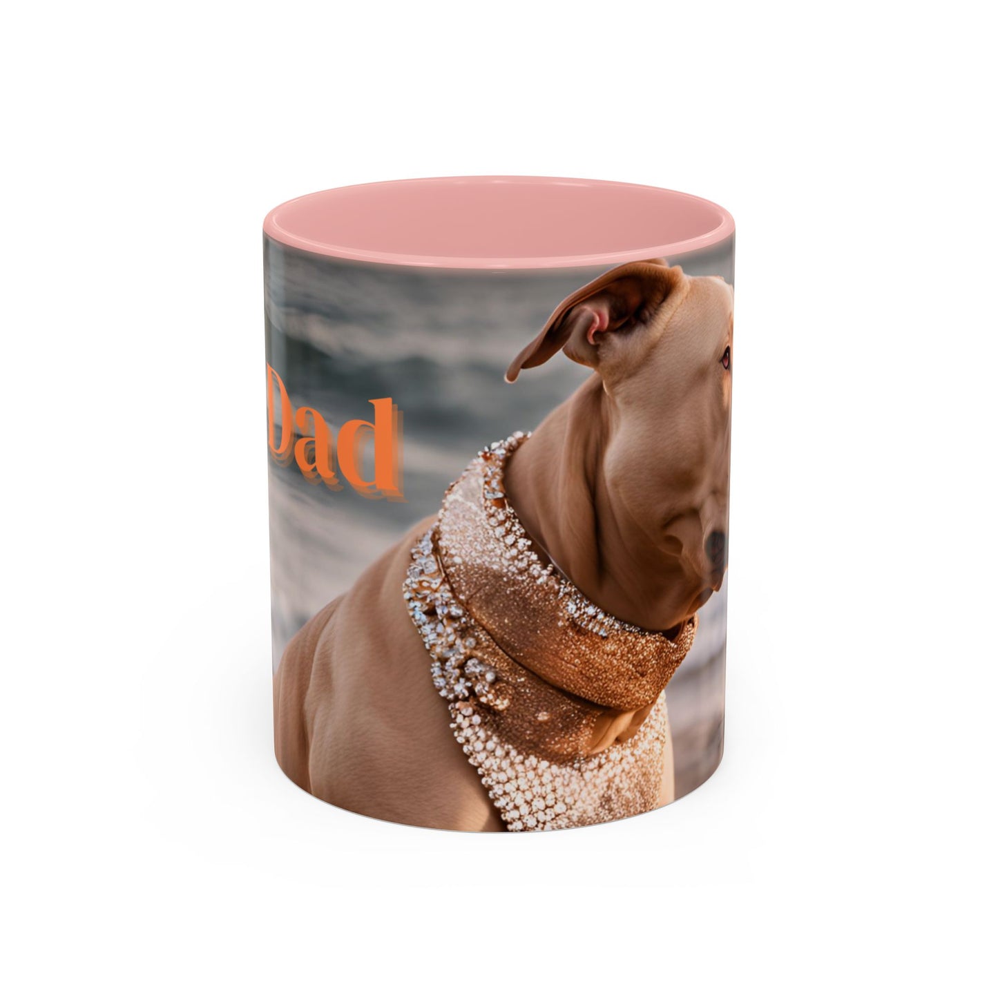 Coffee Mug - Brown Pitbull 'Dog Dad' Beach Design