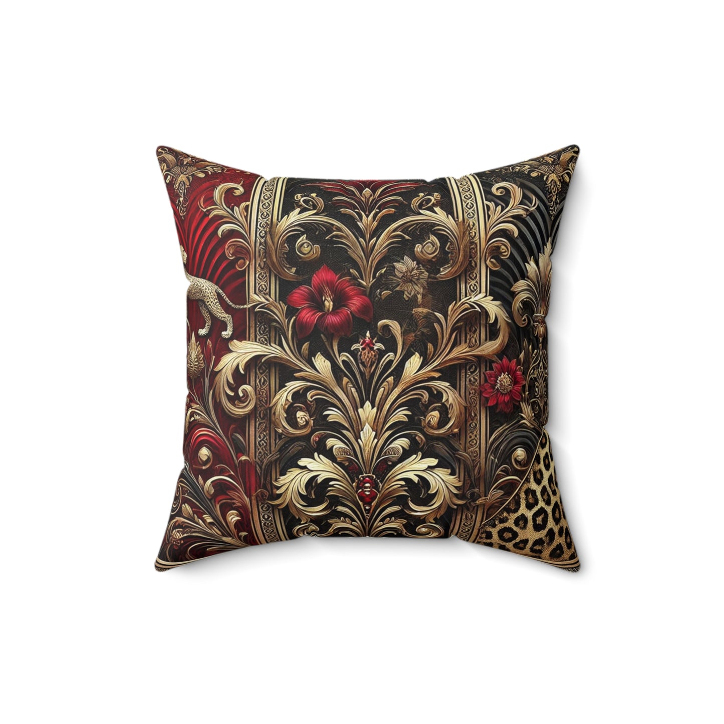 Leopard Print Crimson and Gold, Spun Polyester Square Pillow