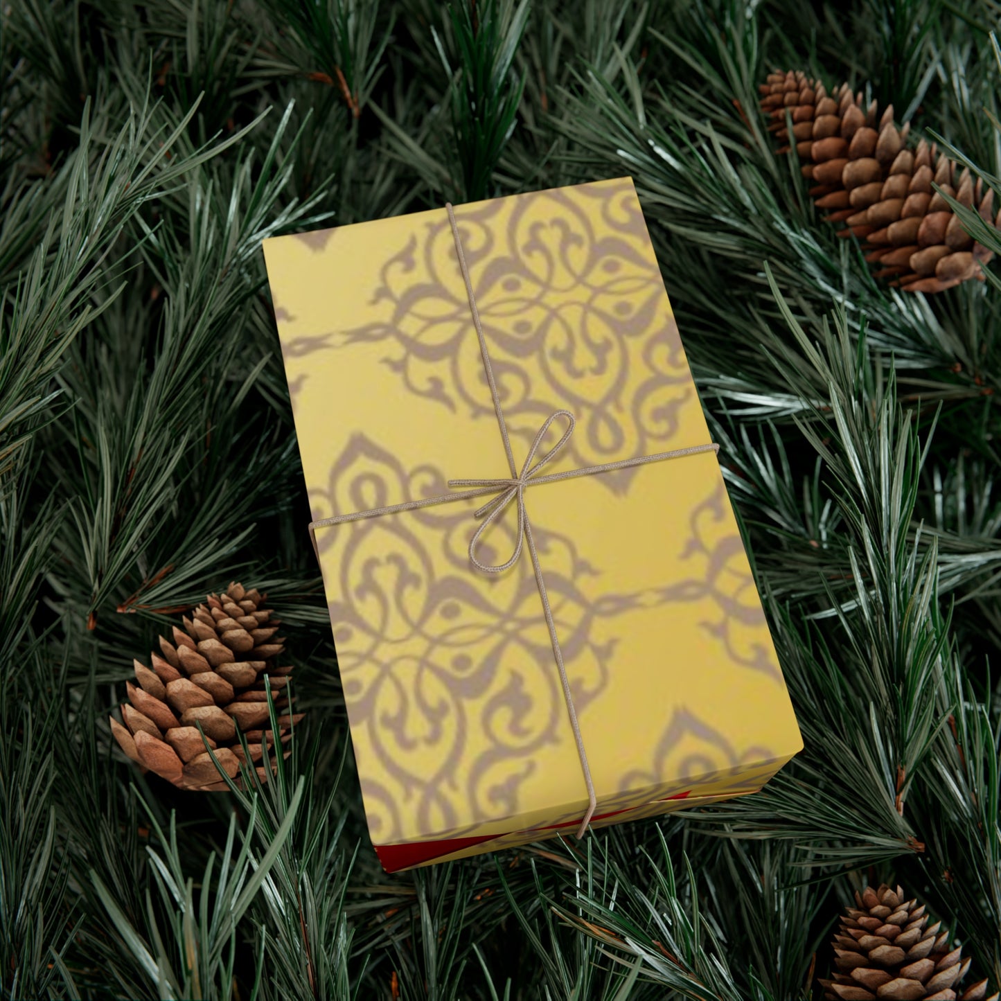 Gold Triangles and Maroon Christmas Gift Wrap