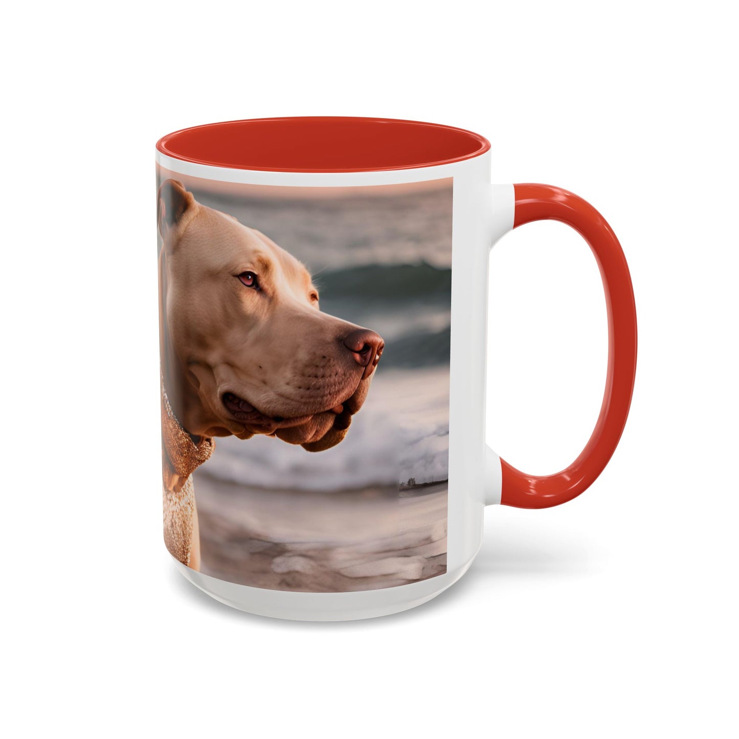 Coffee Mug - Brown Pitbull 'Dog Dad' Beach Design