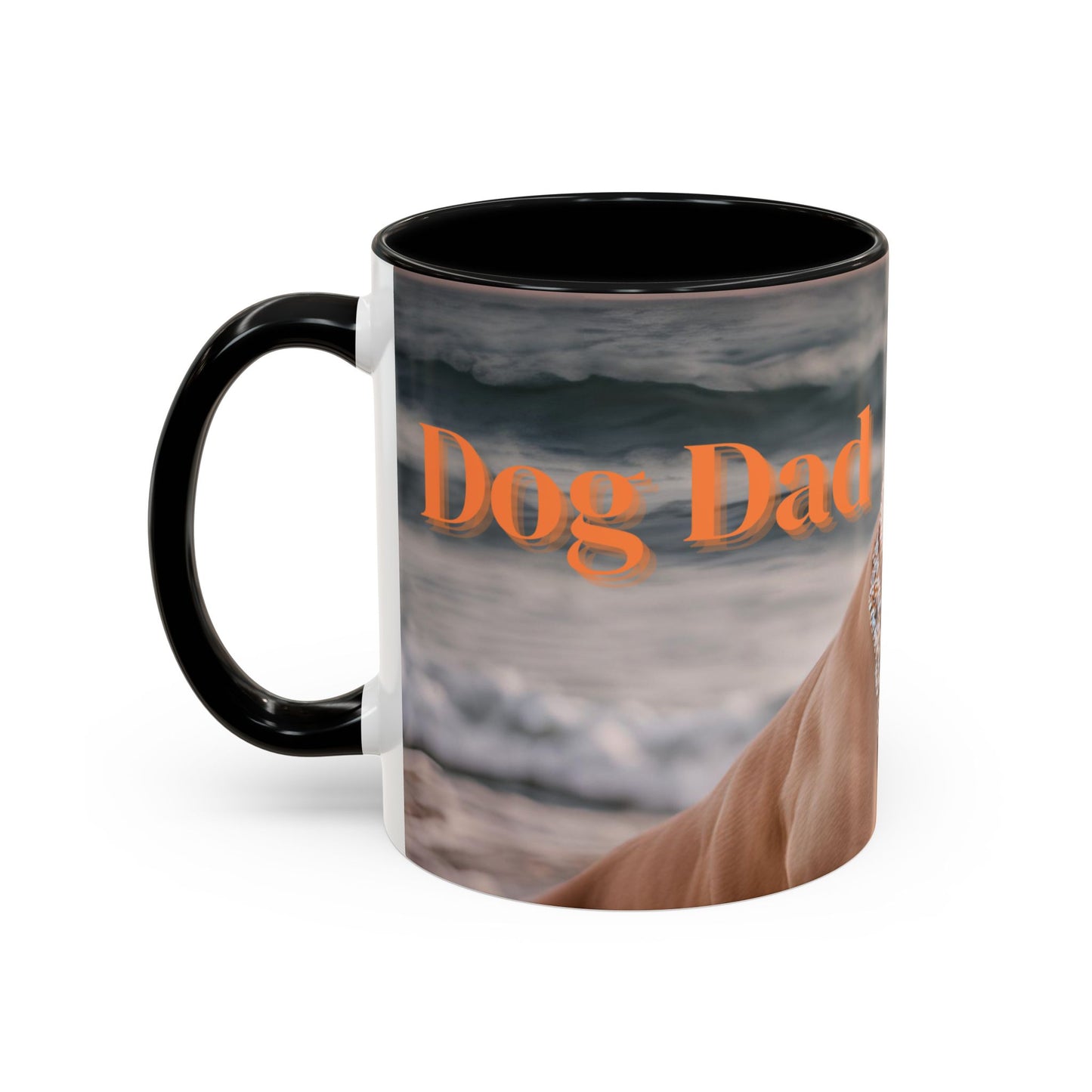 Coffee Mug - Brown Pitbull 'Dog Dad' Beach Design