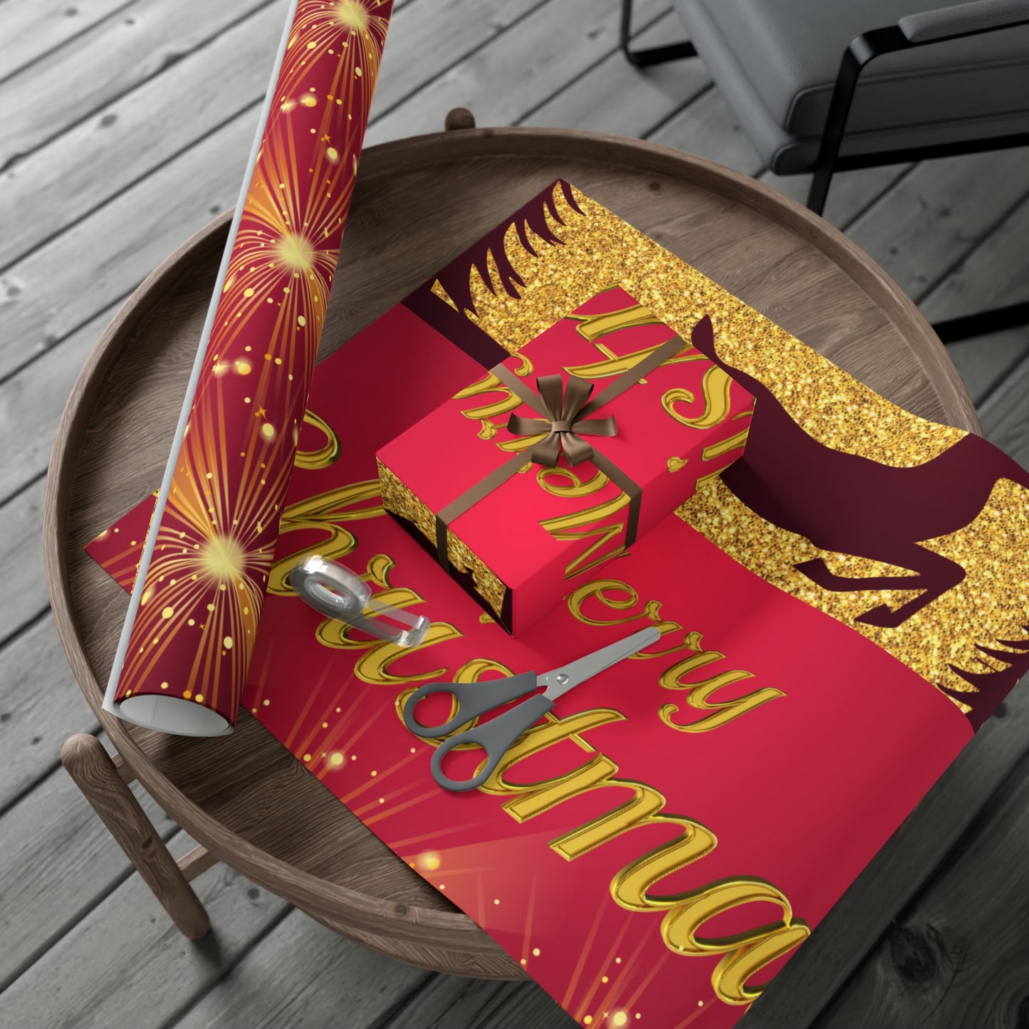 Maroon and Gold Running Deer Gift Wrap