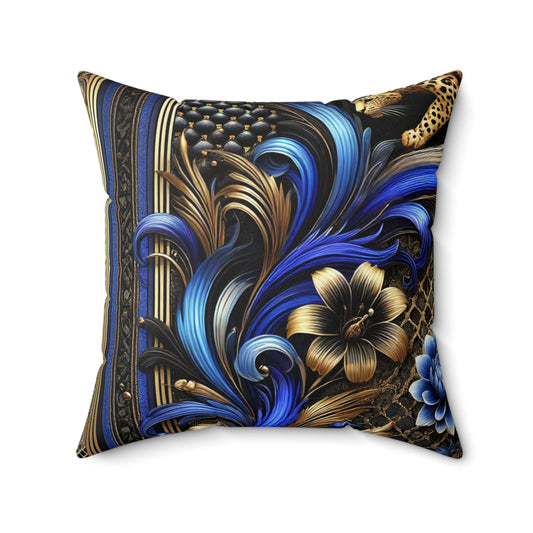 Leopard Print Cobalt Blue and Gold, Spun Polyester Square Pillow