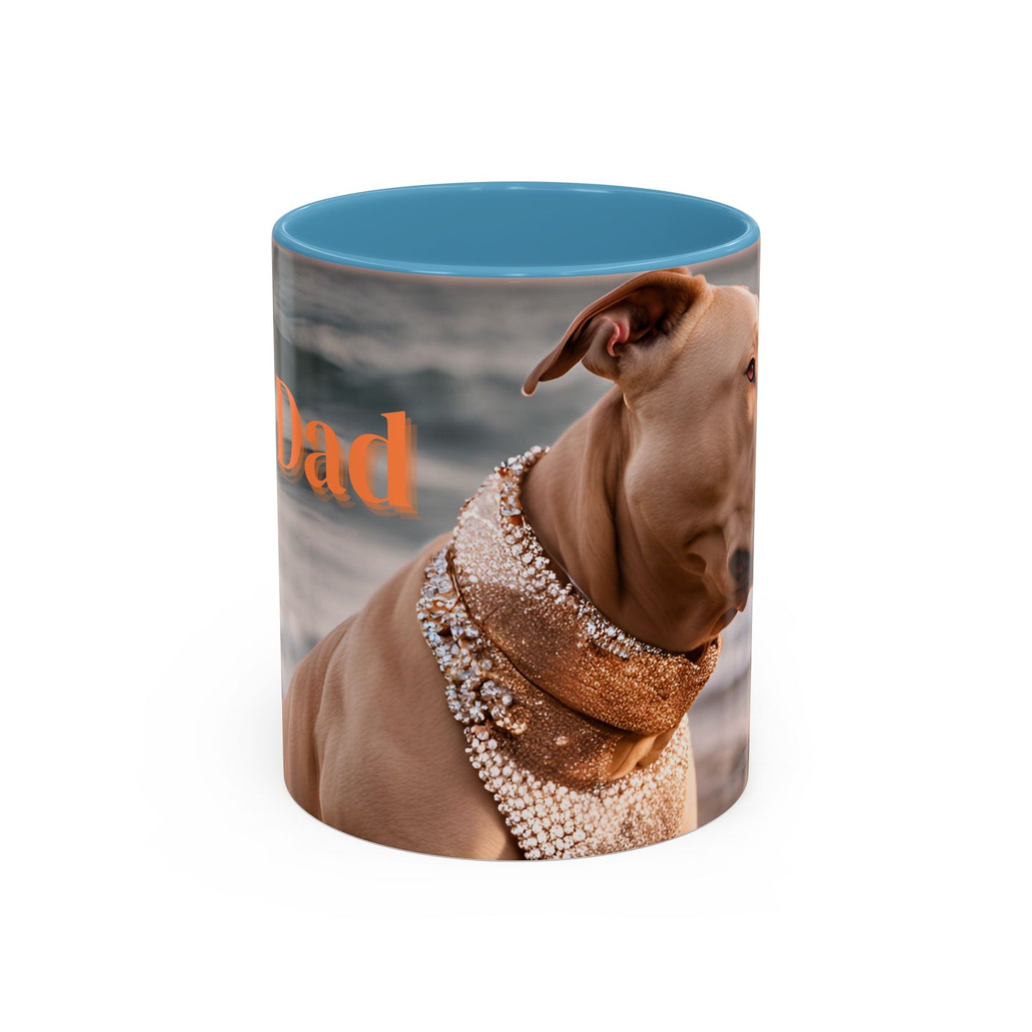 Coffee Mug - Brown Pitbull 'Dog Dad' Beach Design