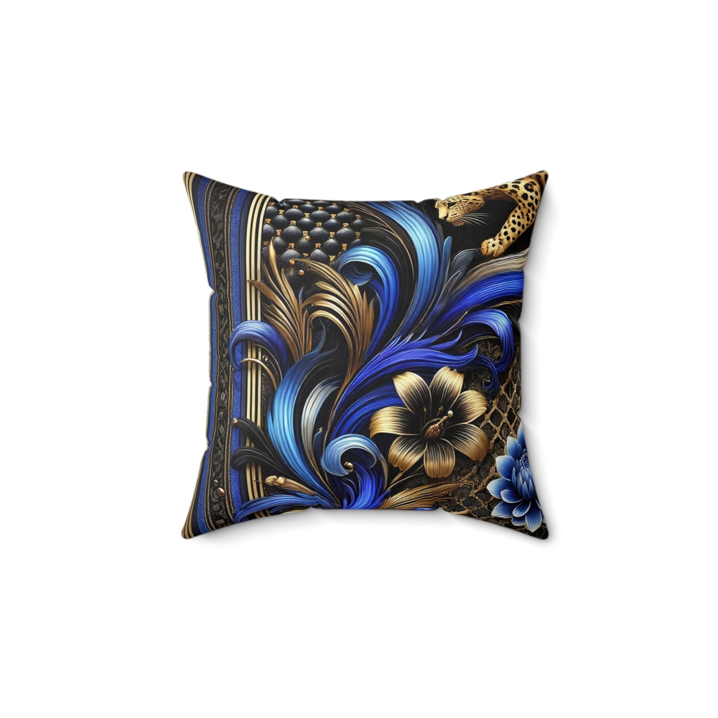 Leopard Print Cobalt Blue and Gold, Spun Polyester Square Pillow