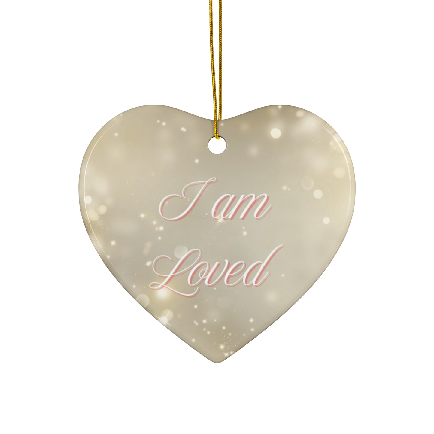 Christmas Ceramic Ornaments - 'I am loved' Design (Heart, Circle, Star, Snowflake)