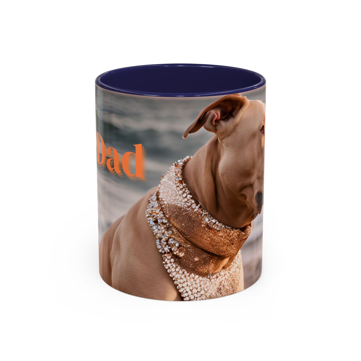 Coffee Mug - Brown Pitbull 'Dog Dad' Beach Design