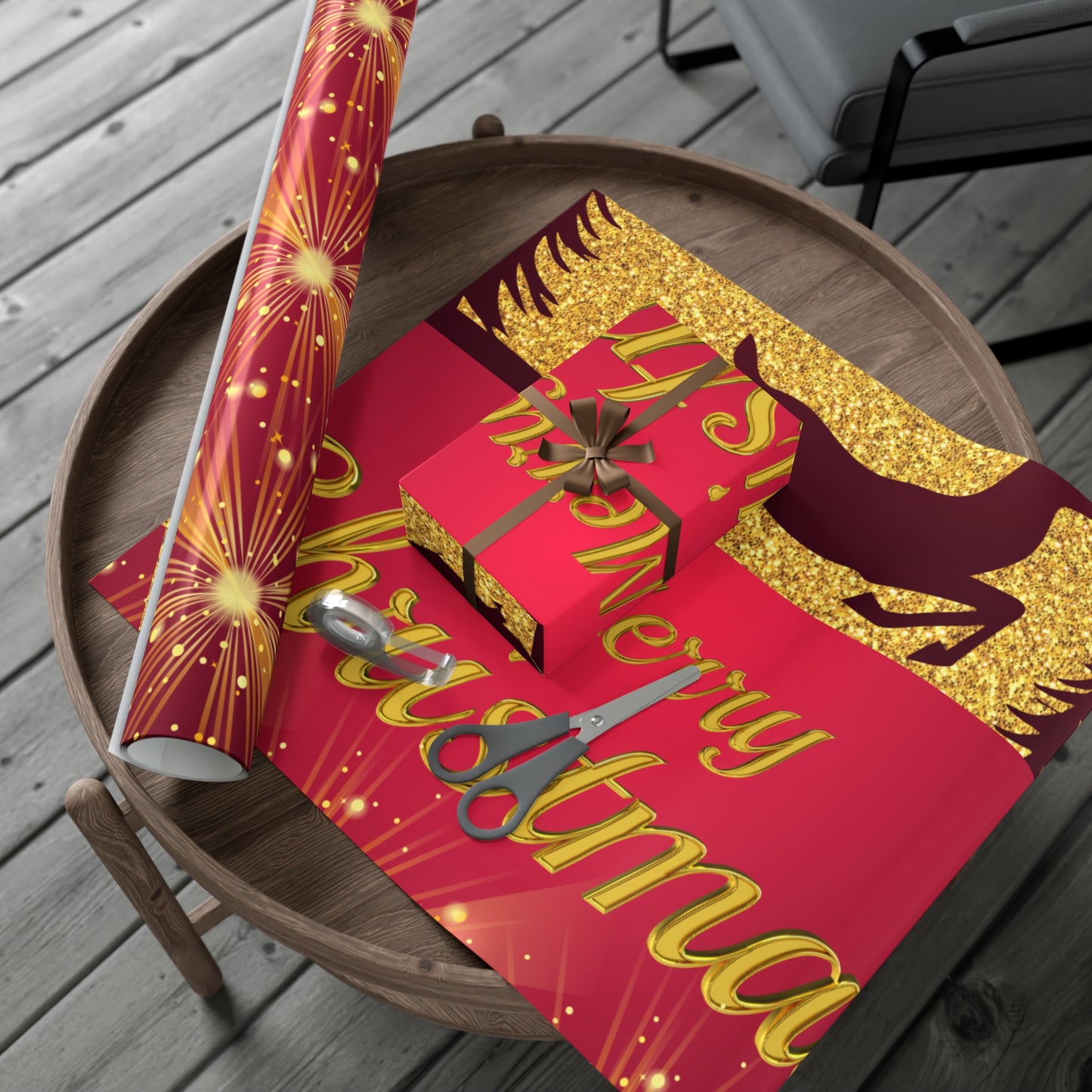 Maroon and Gold Running Deer Gift Wrap