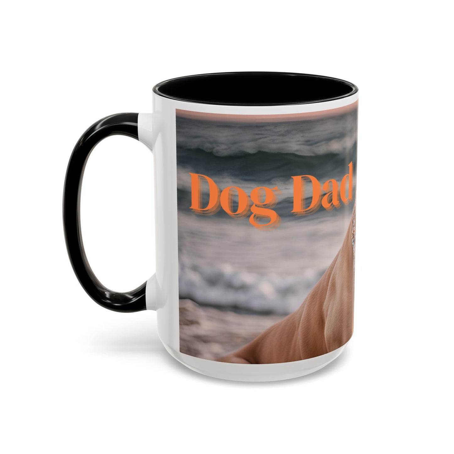 Coffee Mug - Brown Pitbull 'Dog Dad' Beach Design