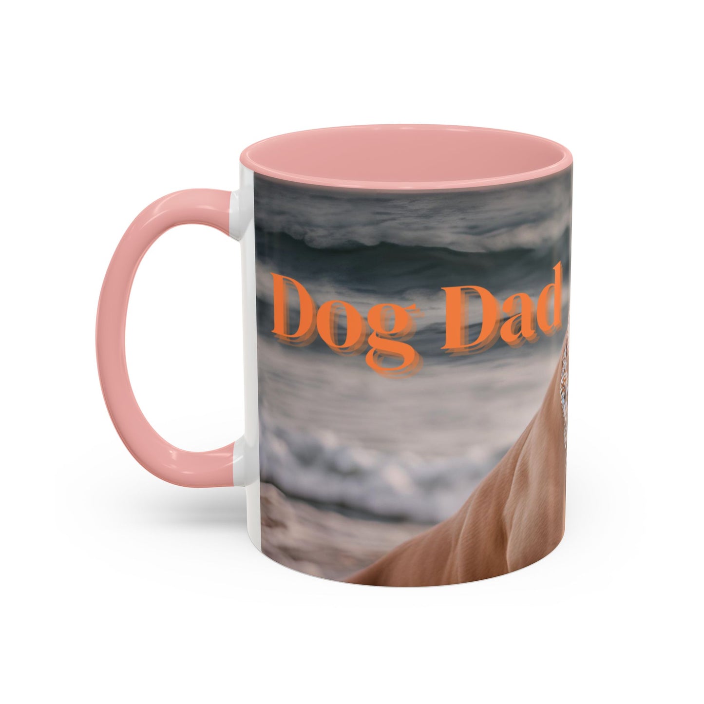 Coffee Mug - Brown Pitbull 'Dog Dad' Beach Design