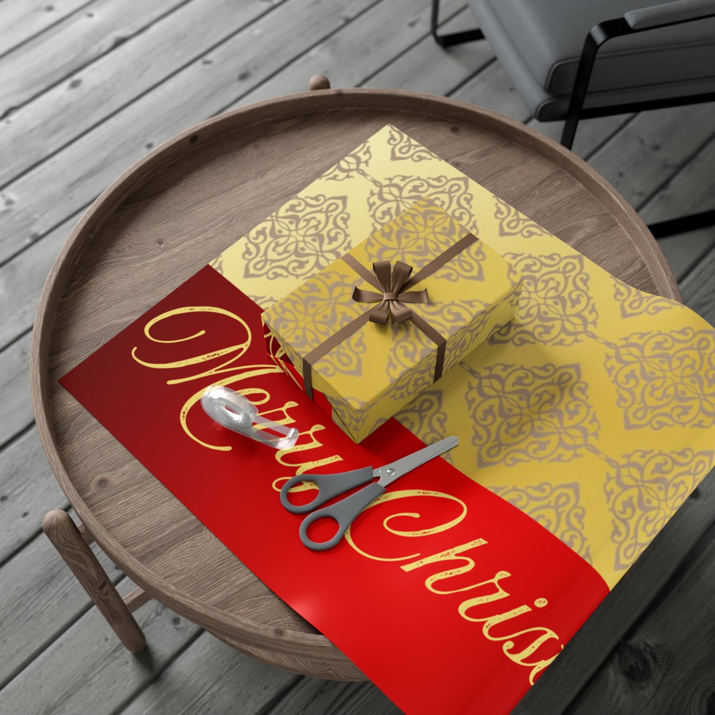 Gold Triangles and Maroon Christmas Gift Wrap