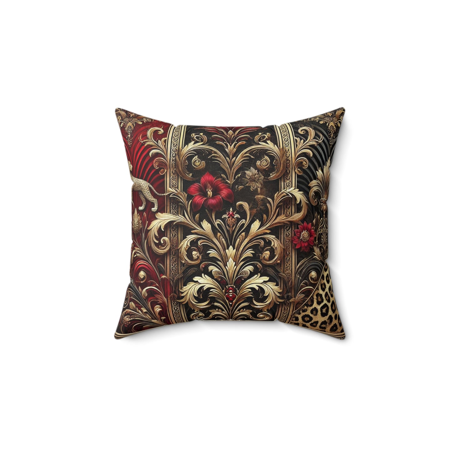 Leopard Print Crimson and Gold, Spun Polyester Square Pillow