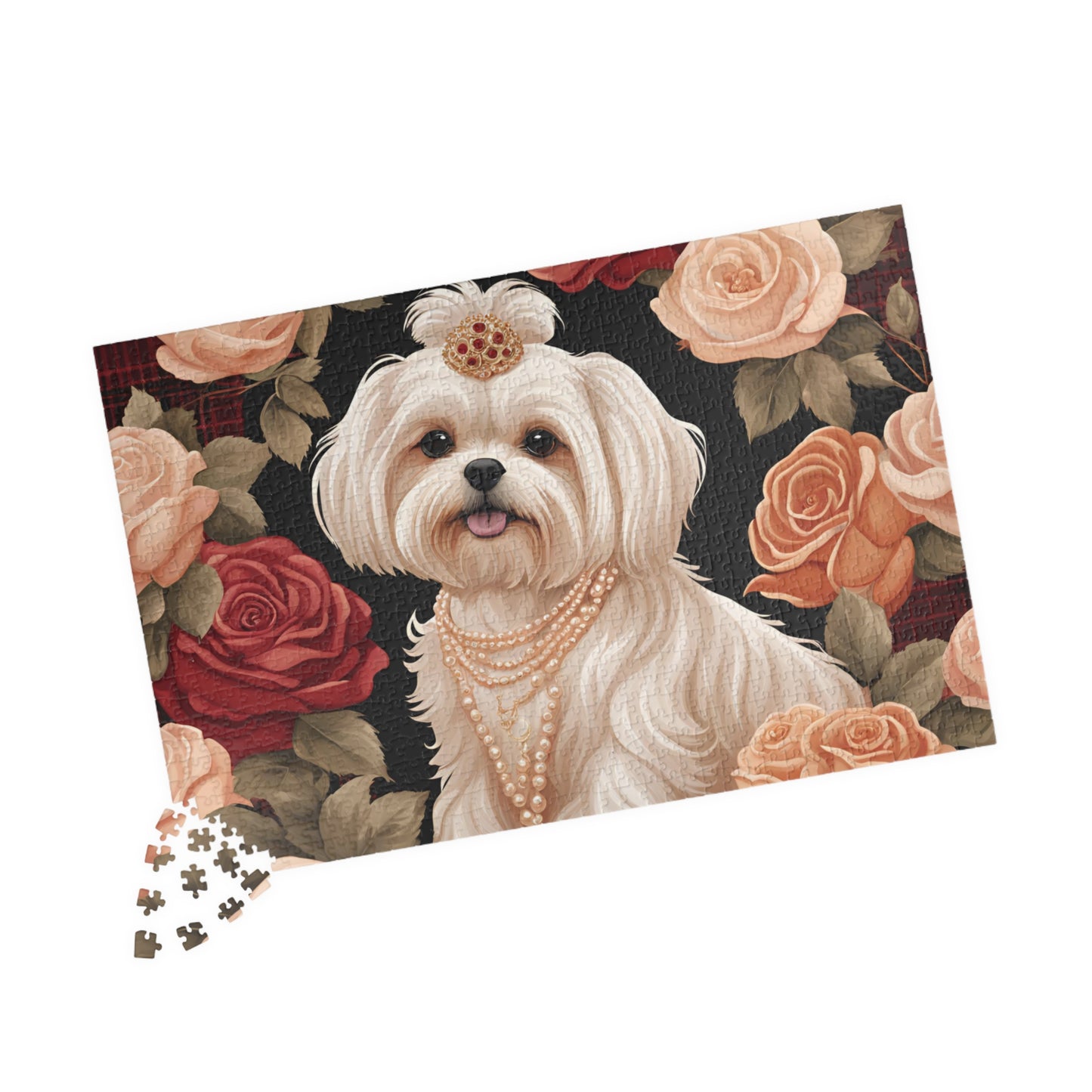 Luxury Puzzle - Shih Tzu Dog with Pearls and Roses. Exquisite, Cream-Colored Design, (Glossy-1,014 pcs)