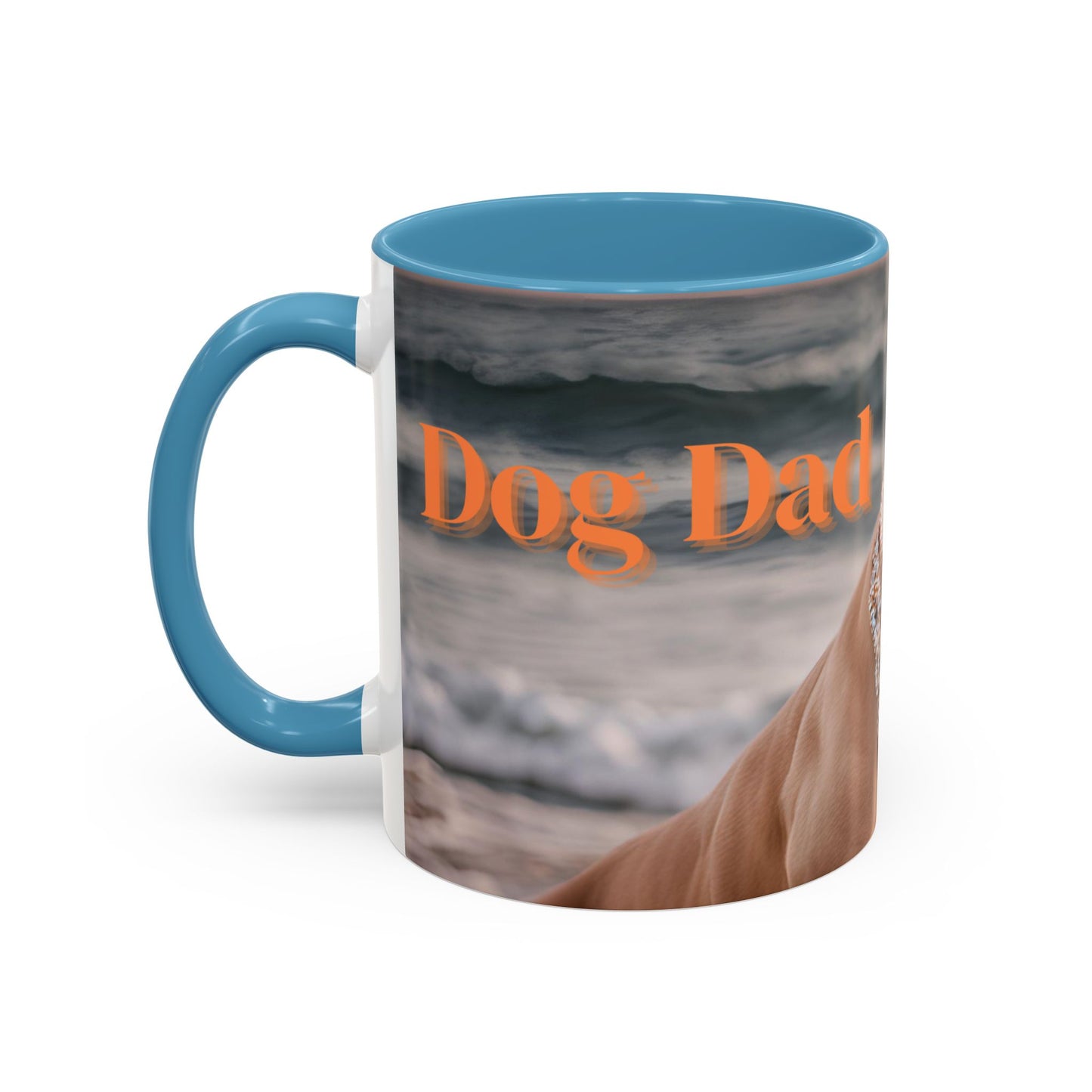 Coffee Mug - Brown Pitbull 'Dog Dad' Beach Design