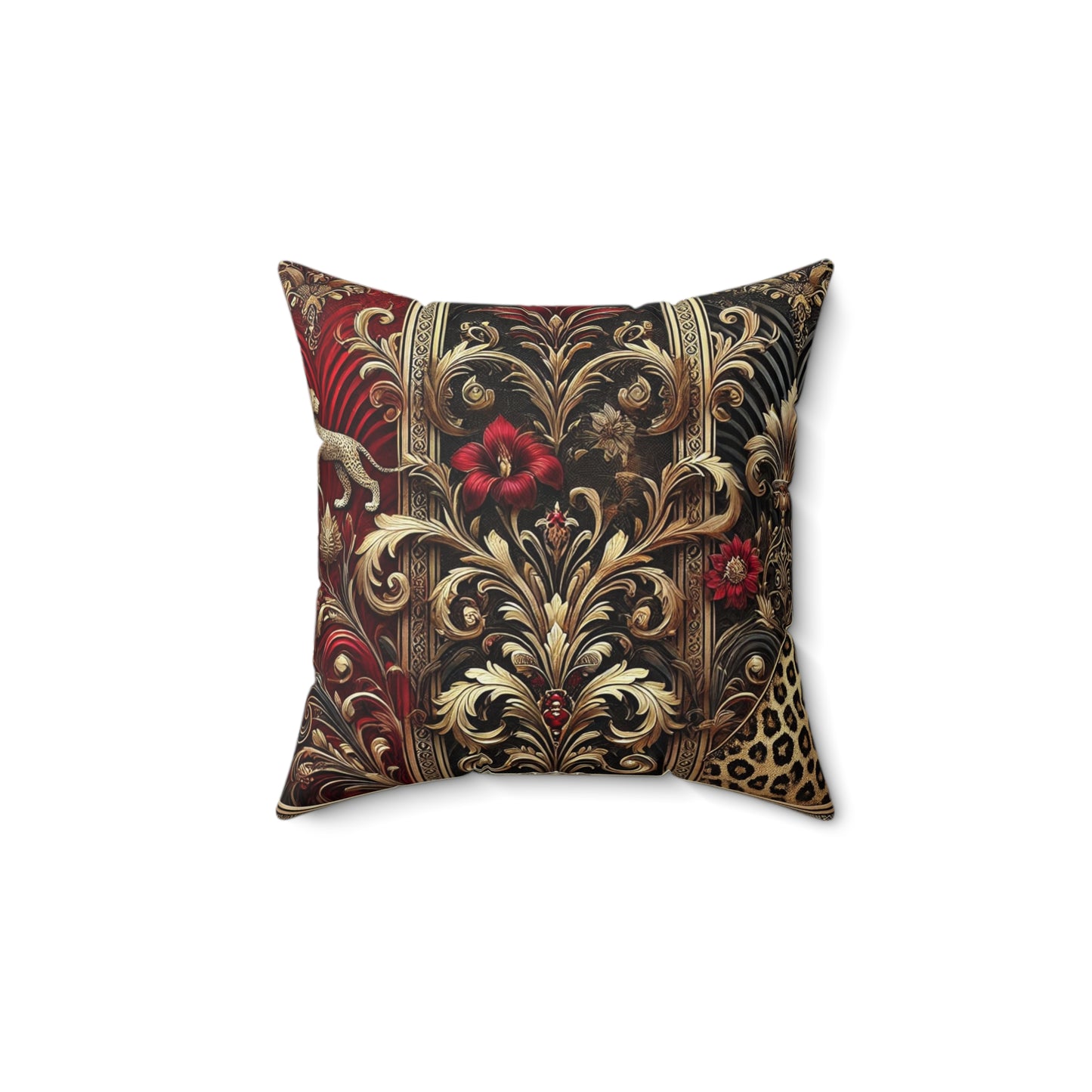 Leopard Print Crimson and Gold, Spun Polyester Square Pillow