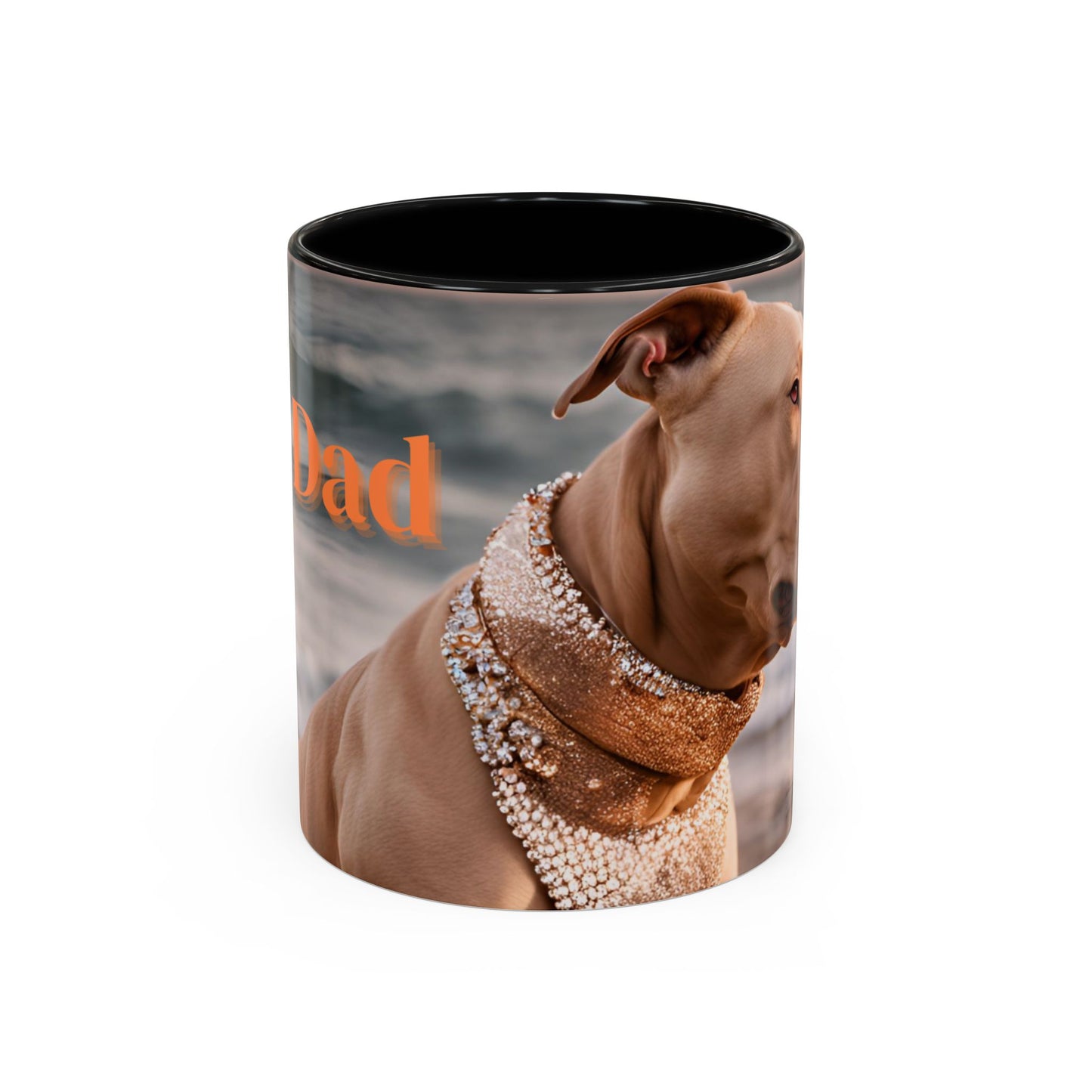 Coffee Mug - Brown Pitbull 'Dog Dad' Beach Design