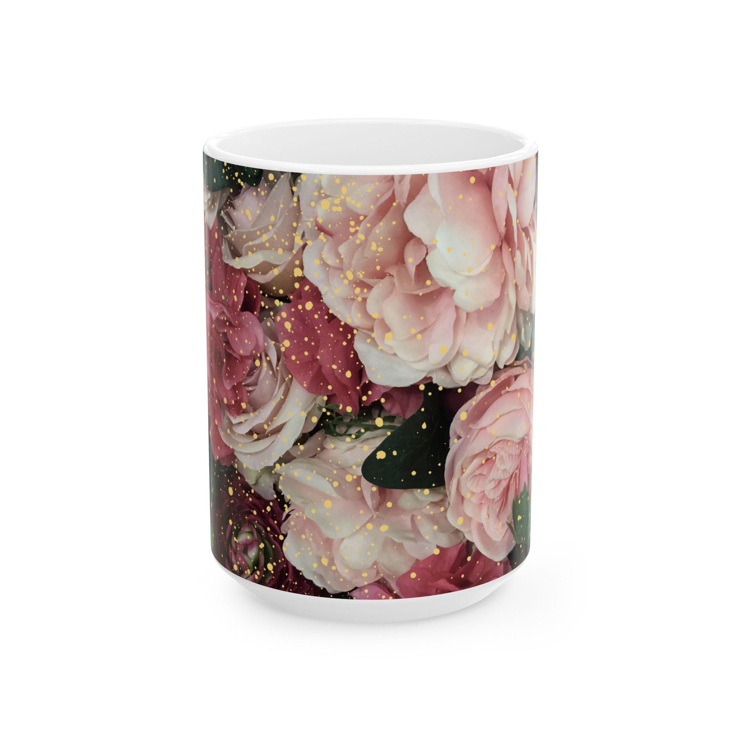 Floral Design with Gold Overlay, Ceramic Mug, (11oz, 15oz)