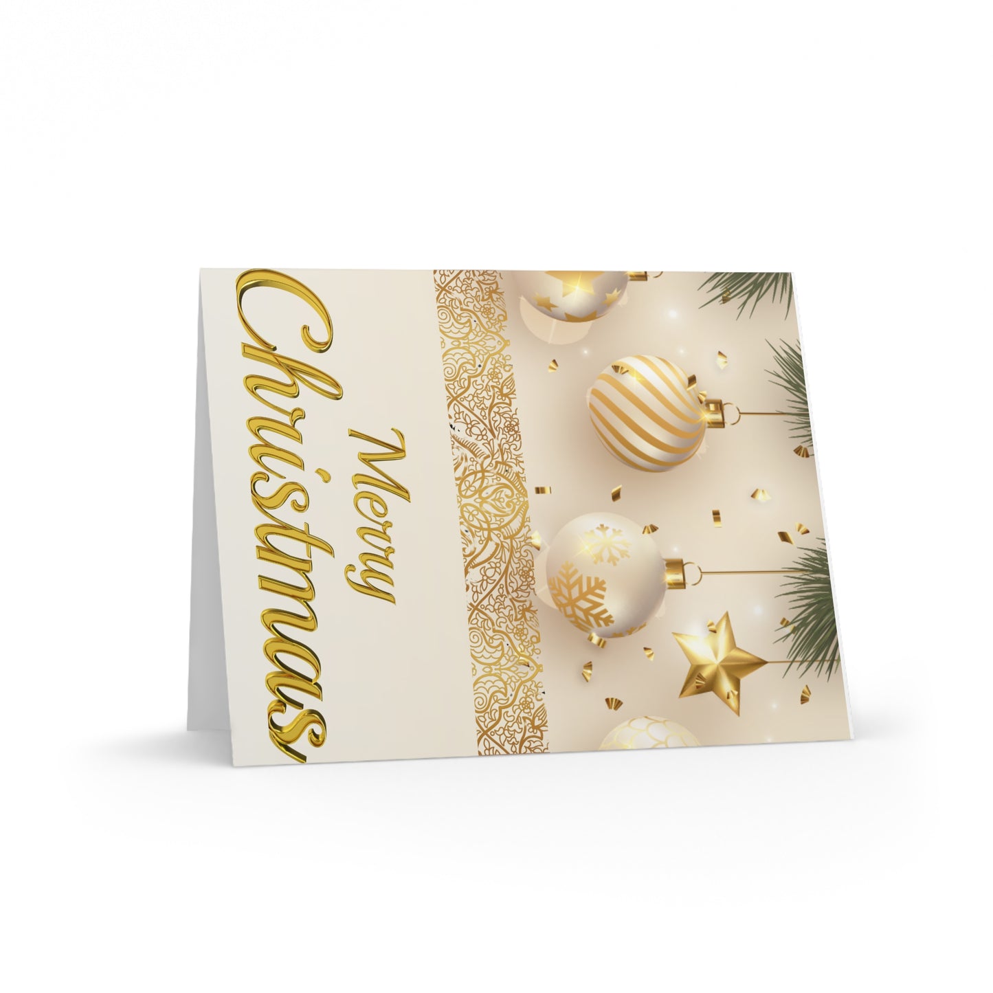 Elegant Gold & White Ornaments Christmas Greeting cards