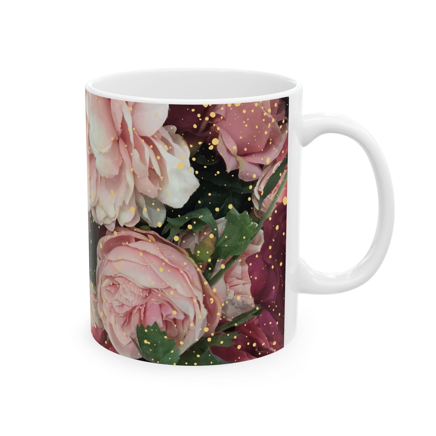 Floral Design with Gold Overlay, Ceramic Mug, (11oz, 15oz)