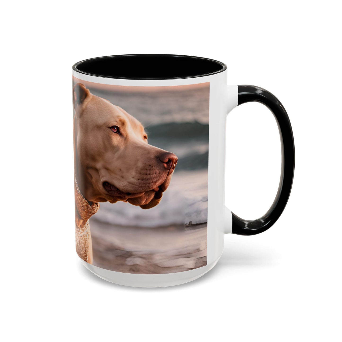 Coffee Mug - Brown Pitbull 'Dog Dad' Beach Design