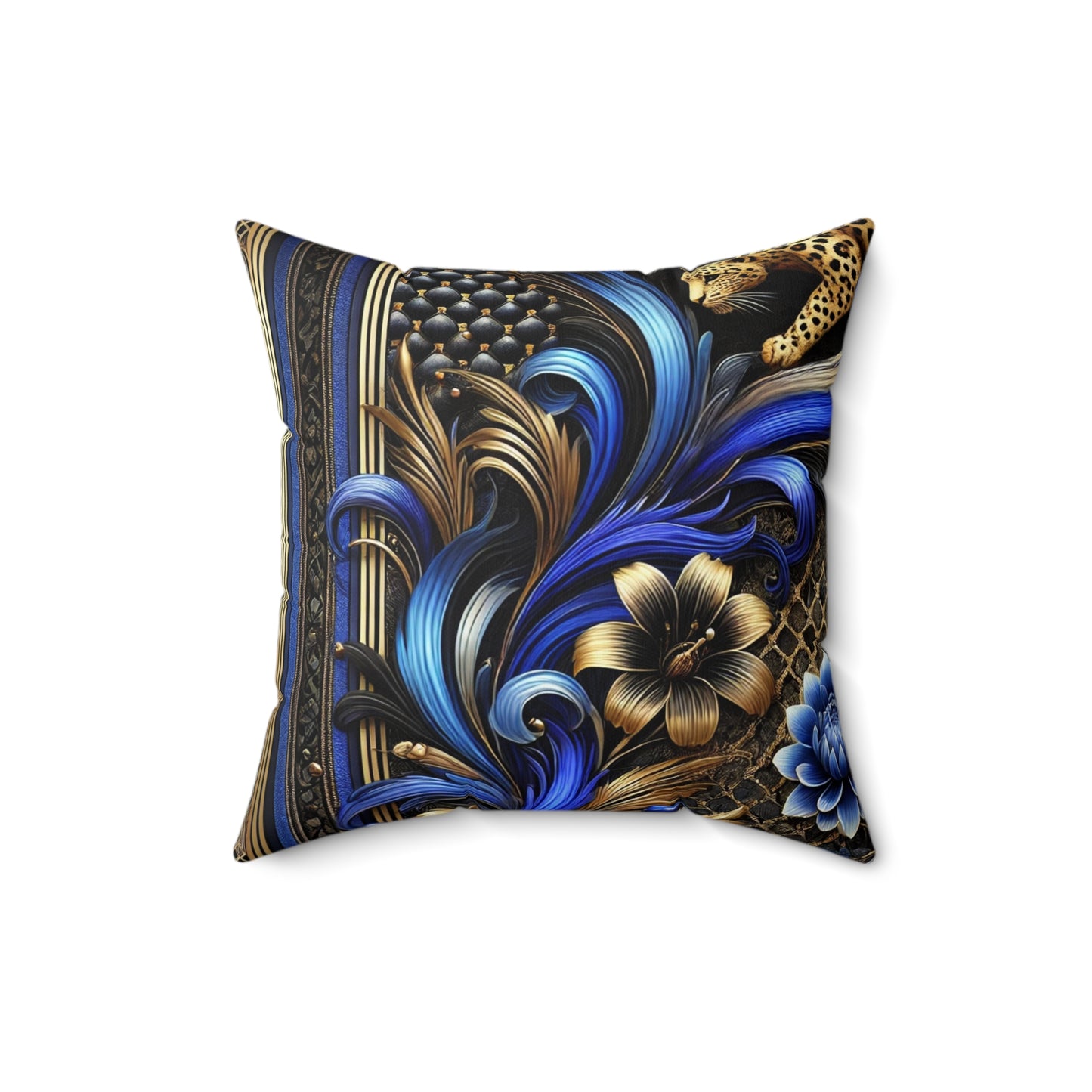 Leopard Print Cobalt Blue and Gold, Spun Polyester Square Pillow