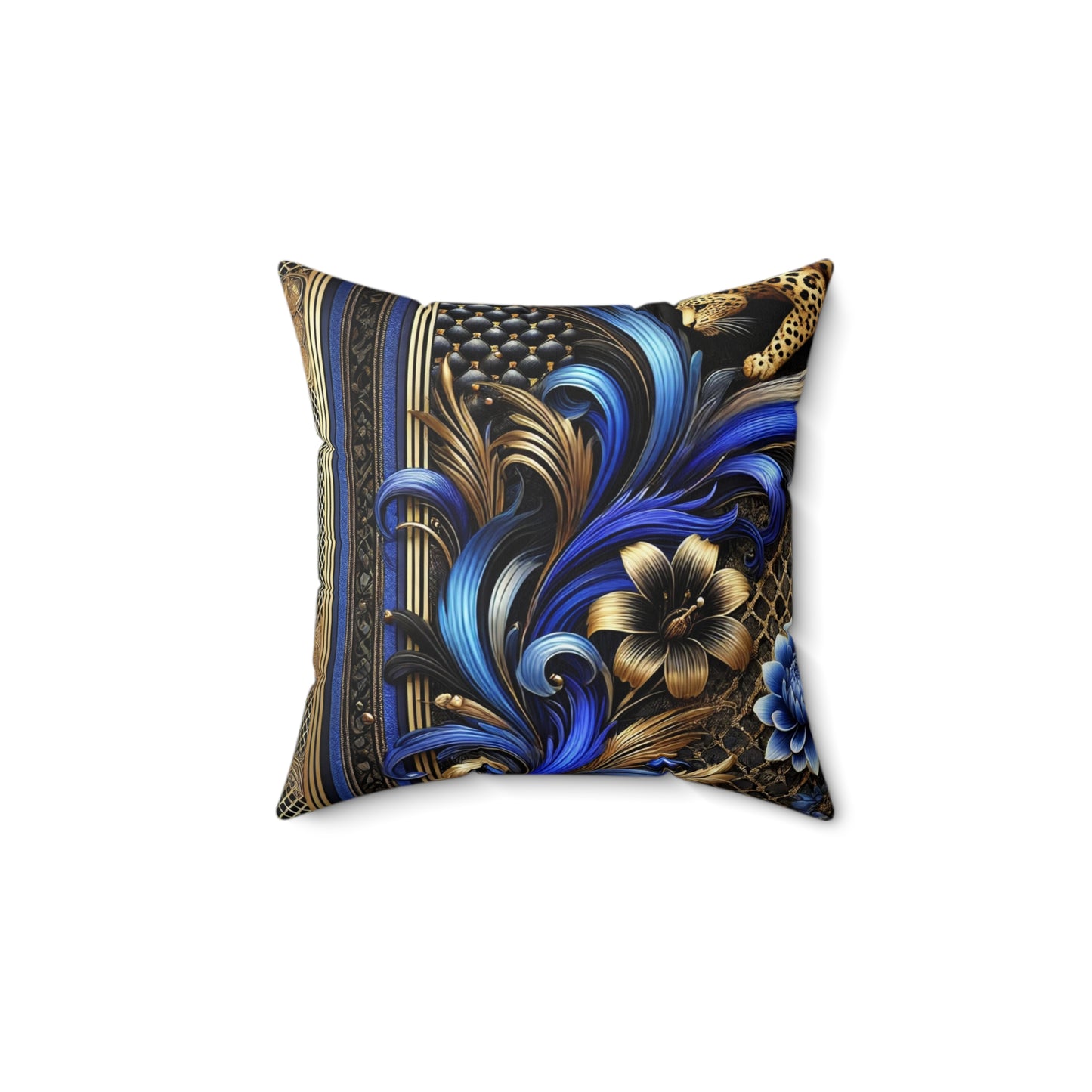 Leopard Print Cobalt Blue and Gold, Spun Polyester Square Pillow