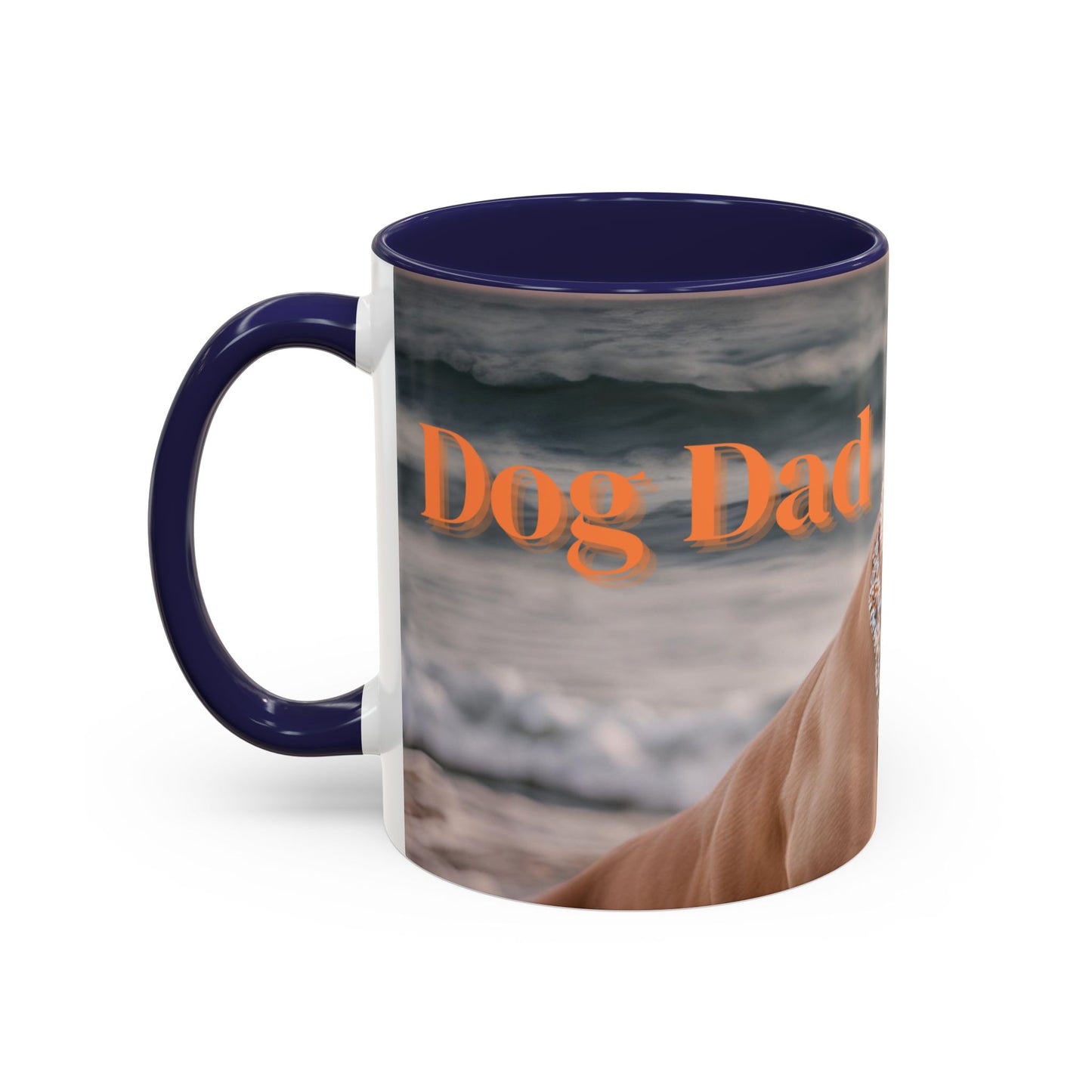 Coffee Mug - Brown Pitbull 'Dog Dad' Beach Design