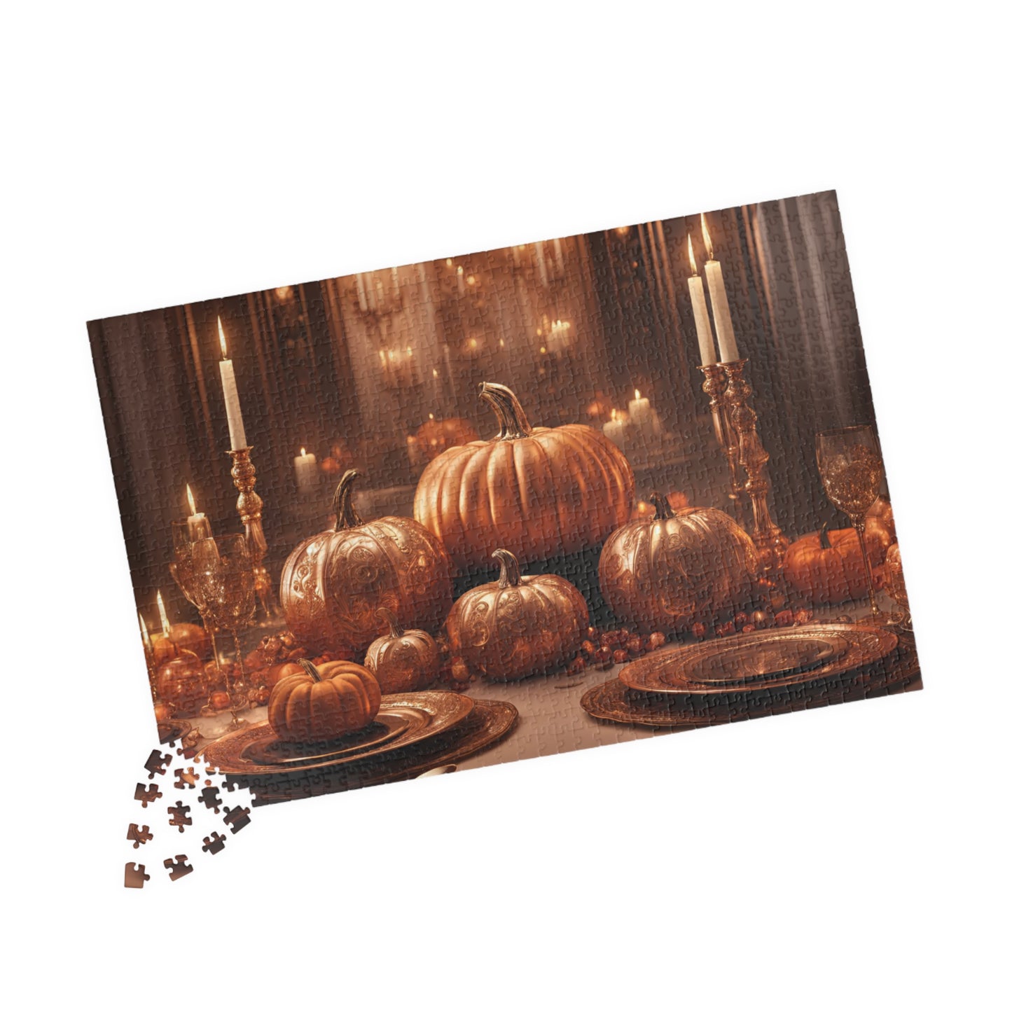 Puzzle - Festive Fall Golden Table Set with Pumpkins and Candles (Glossy Finish-1014 pcs)