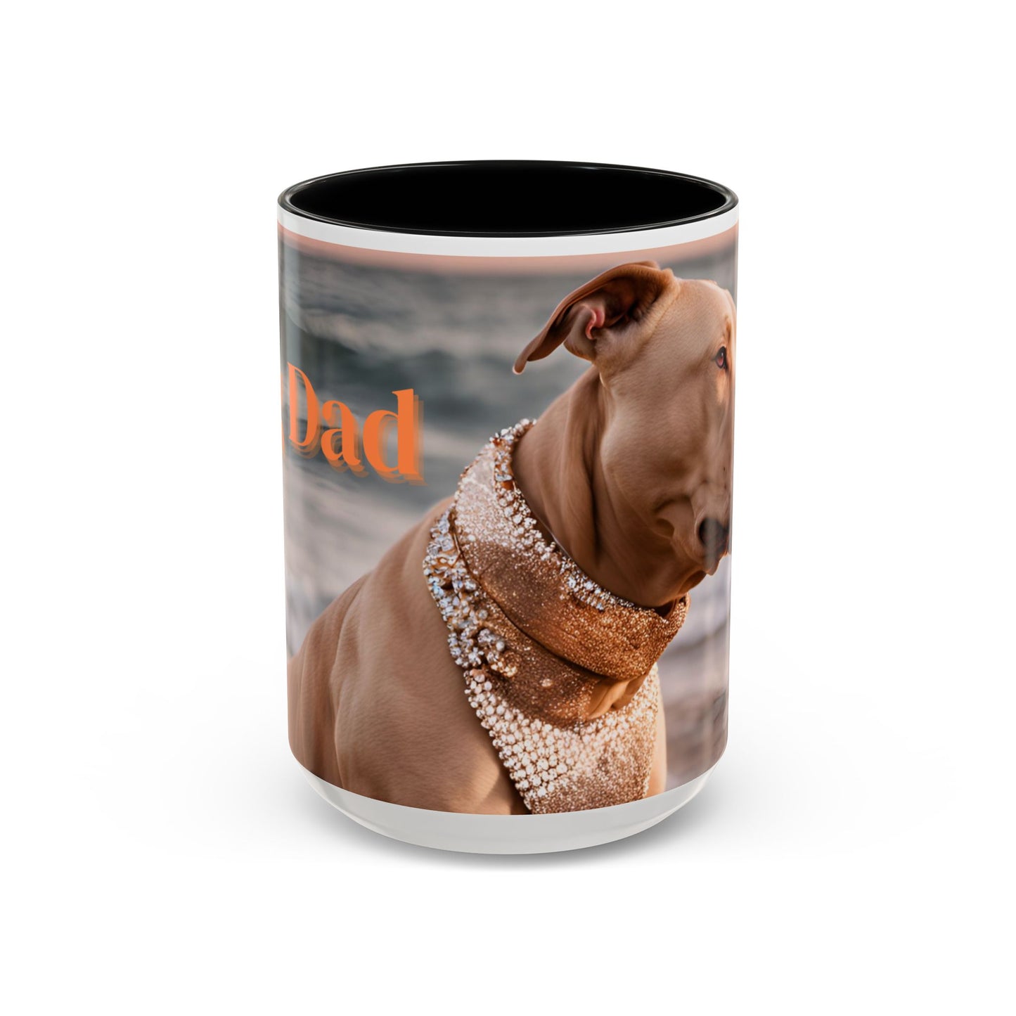 Coffee Mug - Brown Pitbull 'Dog Dad' Beach Design