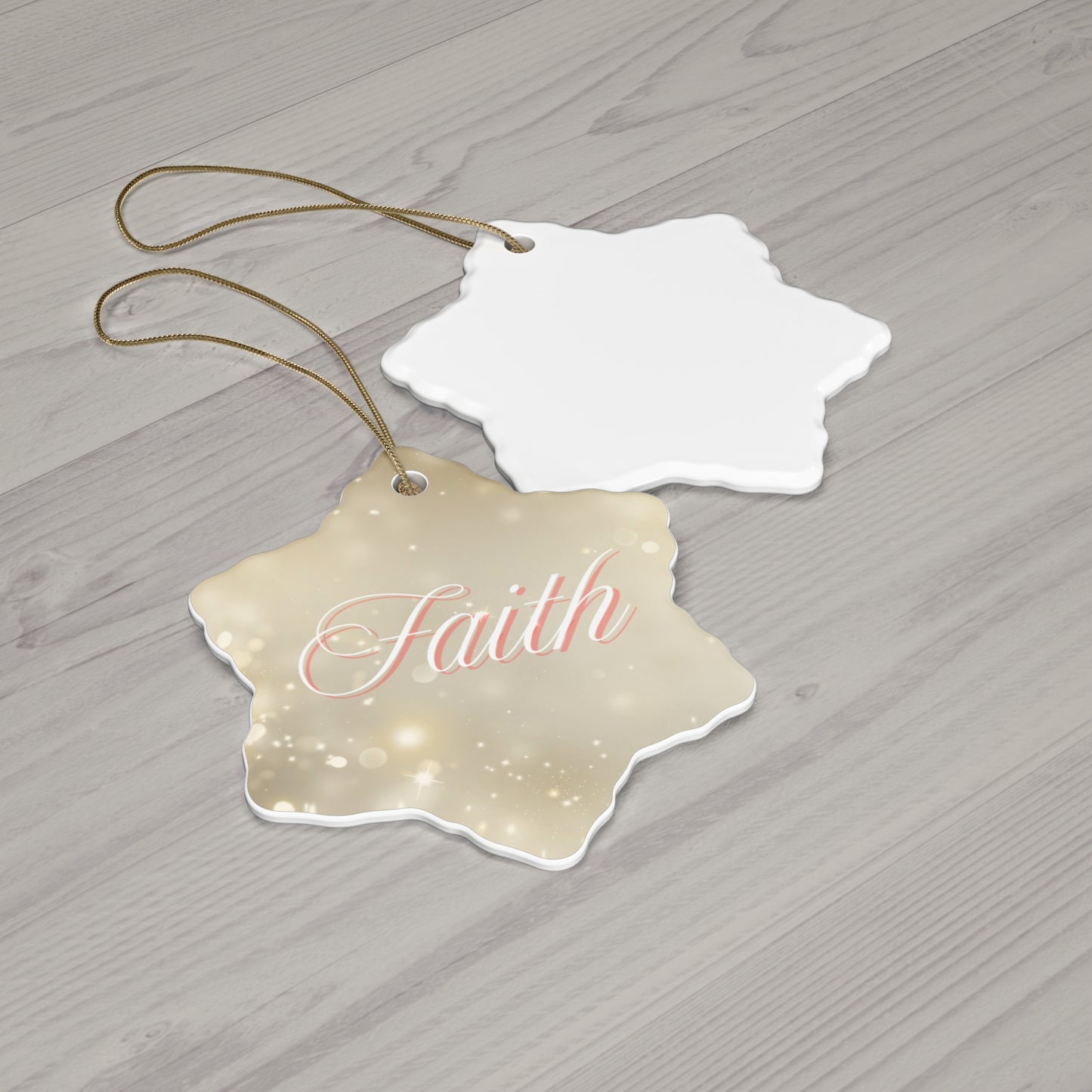 Christmas Ceramic Ornament - Faith with Marble and Gold Dust Background