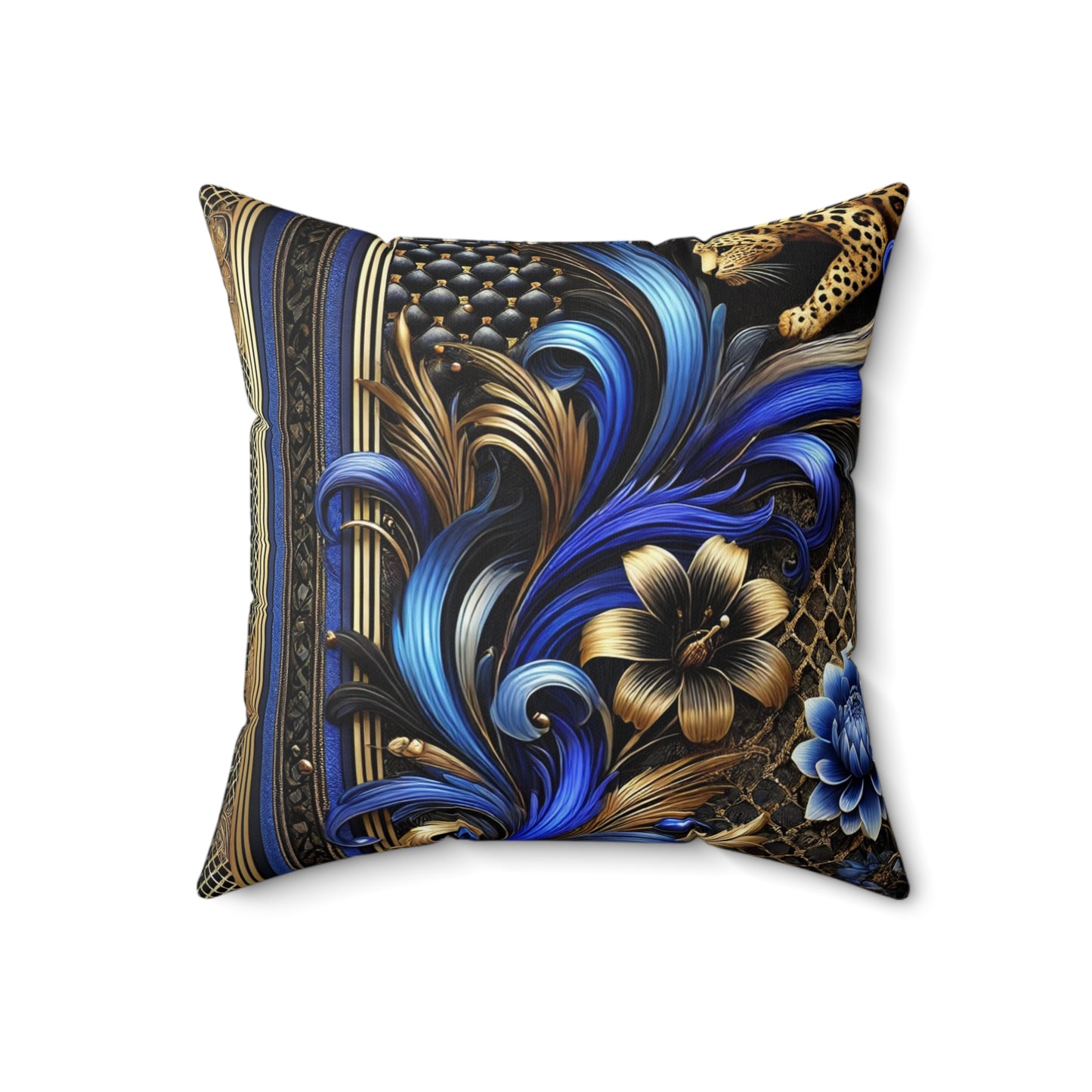 Leopard Print Cobalt Blue and Gold, Spun Polyester Square Pillow