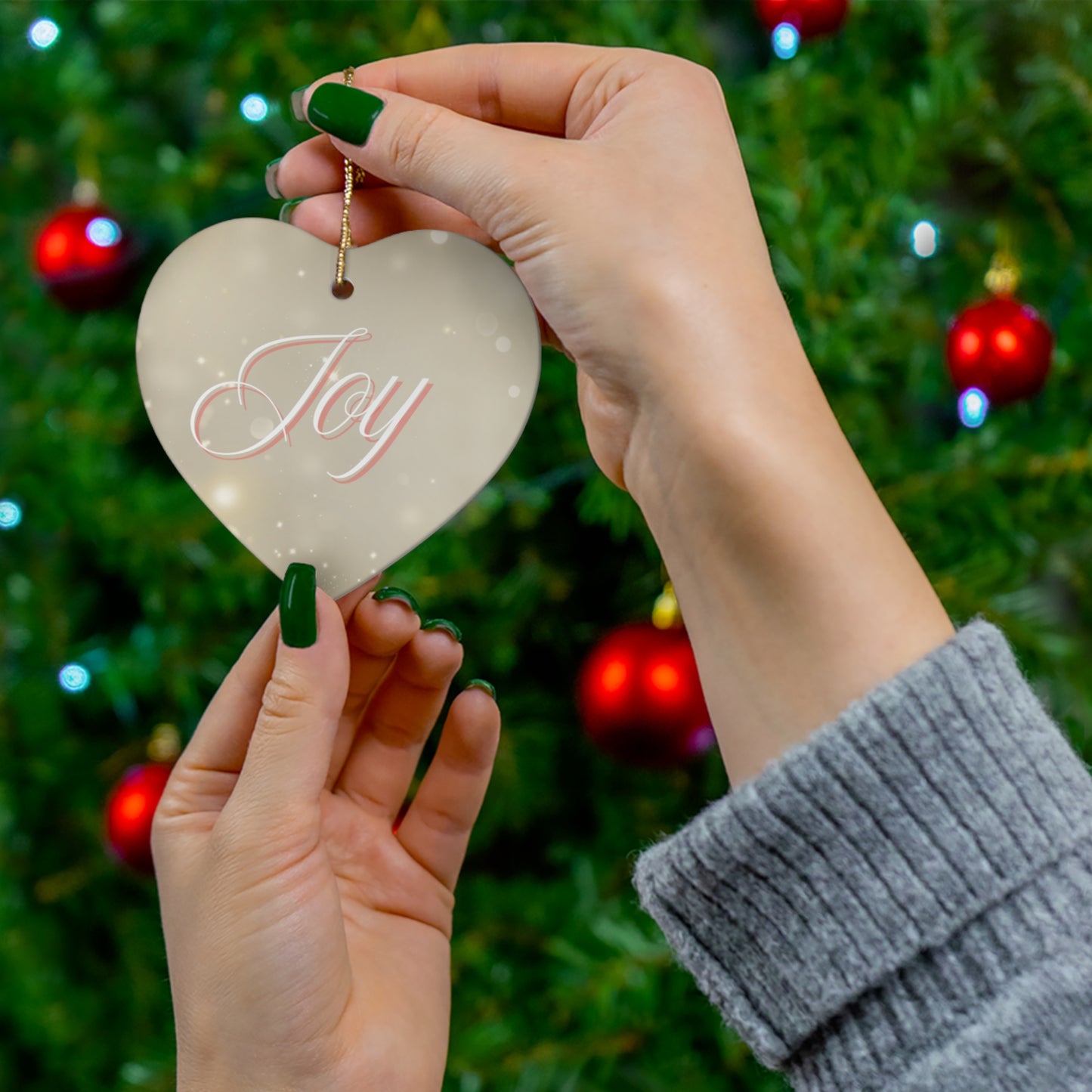 Christmas Ceramic Ornament - Joy with Marble and Gold Dust Background, 4 Shapes