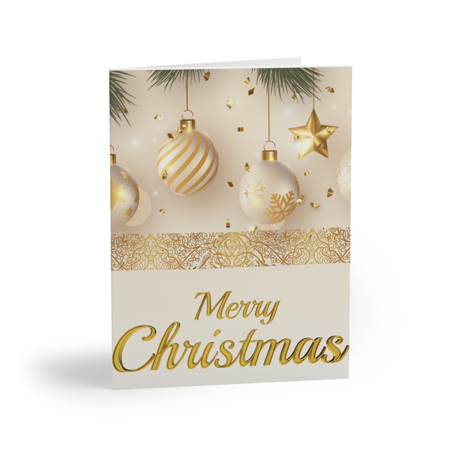 Elegant Gold & White Ornaments Christmas Greeting cards