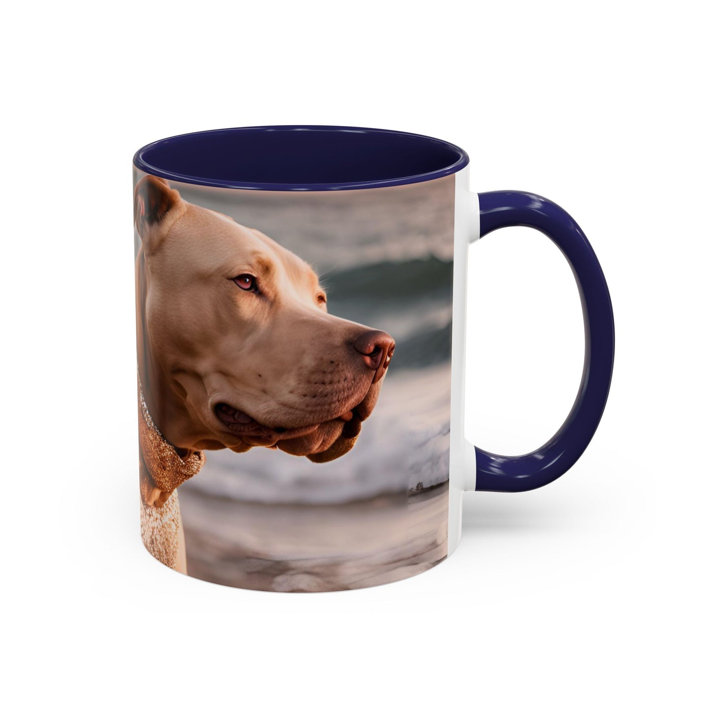 Coffee Mug - Brown Pitbull 'Dog Dad' Beach Design