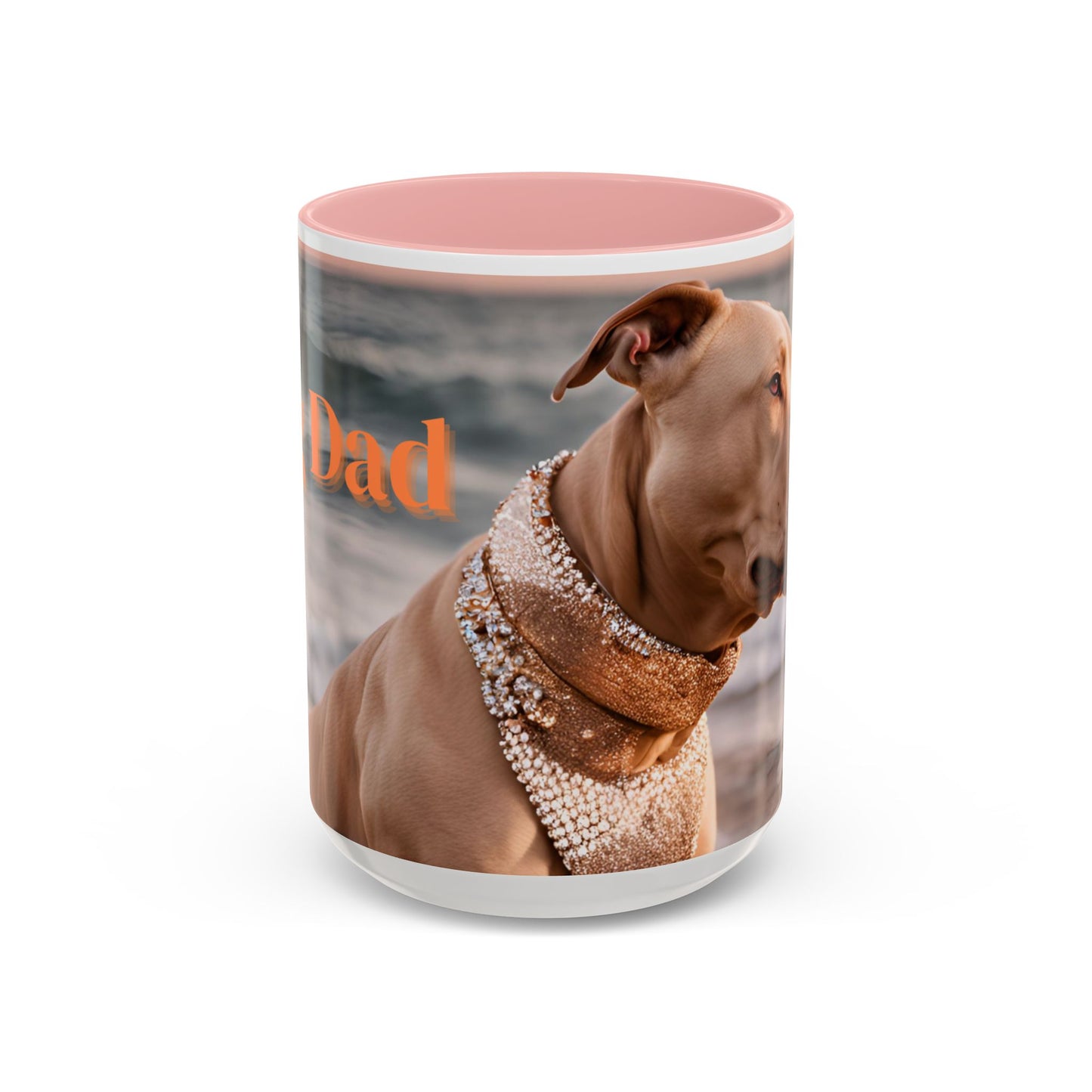 Coffee Mug - Brown Pitbull 'Dog Dad' Beach Design