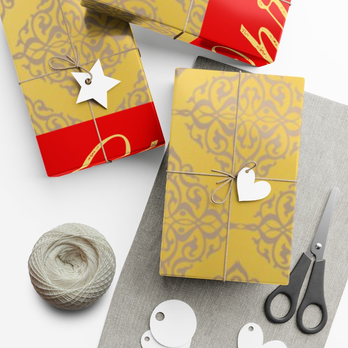 Gold Triangles and Maroon Christmas Gift Wrap